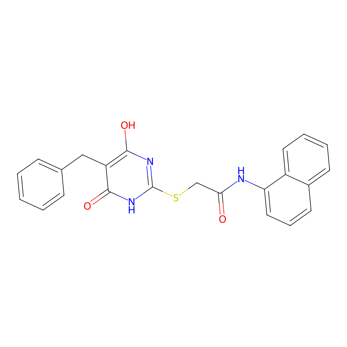 2-[(5-benzyl-4-hydroxy-6-oxo-1,6-dihydropyrimidin-2-yl)sulfanyl]-N-(naphthalen-1-yl)acetamide molecular structure, CAS 5373-37-5