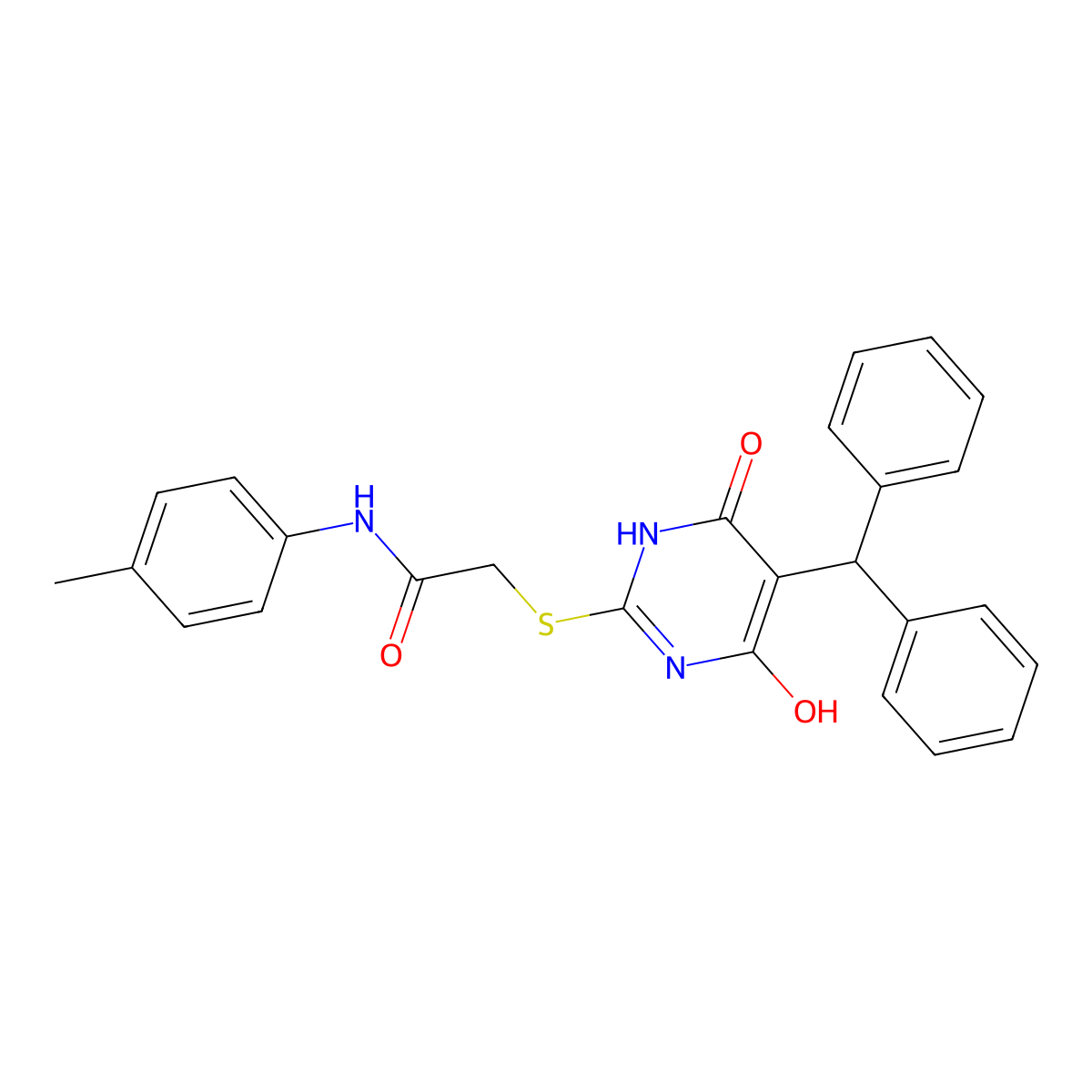 2-[(5-benzhydryl-4-hydroxy-6-oxo-1H-pyrimidin-2-yl)sulfanyl]-N-(4-methylphenyl)acetamide molecular structure, CAS 5373-40-0