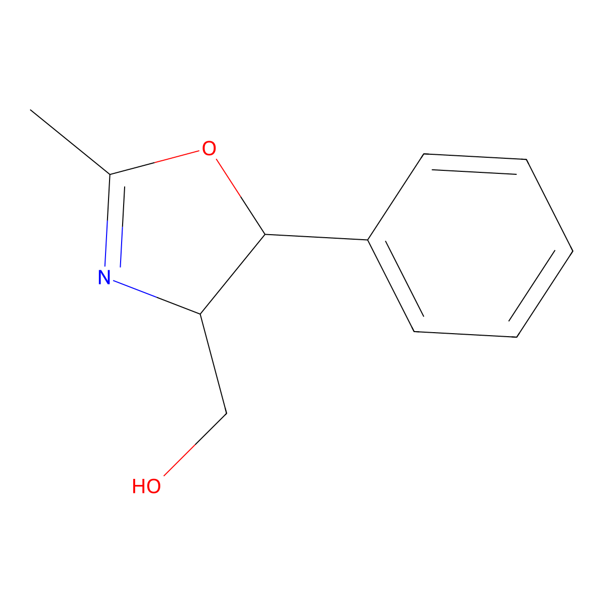 (4S,5S)-(-)-2-Methyl-5-phenyl-2-oxazoline-4-methanol molecular structure, CAS 53732-41-5