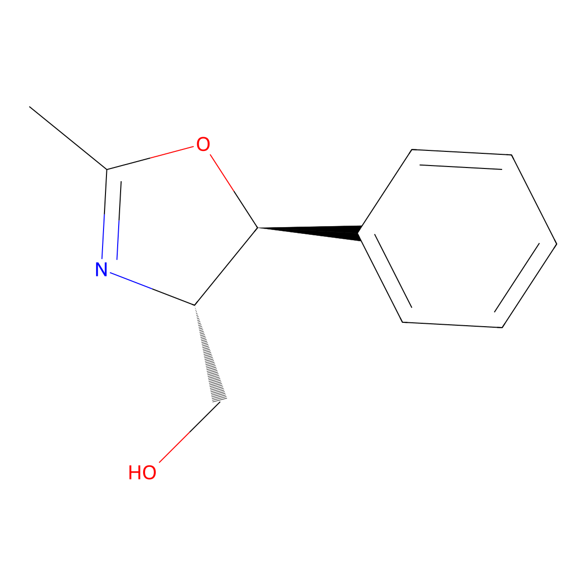 (4S,5S)-(-)-2-Methyl-5-phenyl-2-oxazoline-4-methanol molecular structure, CAS 53732-41-5