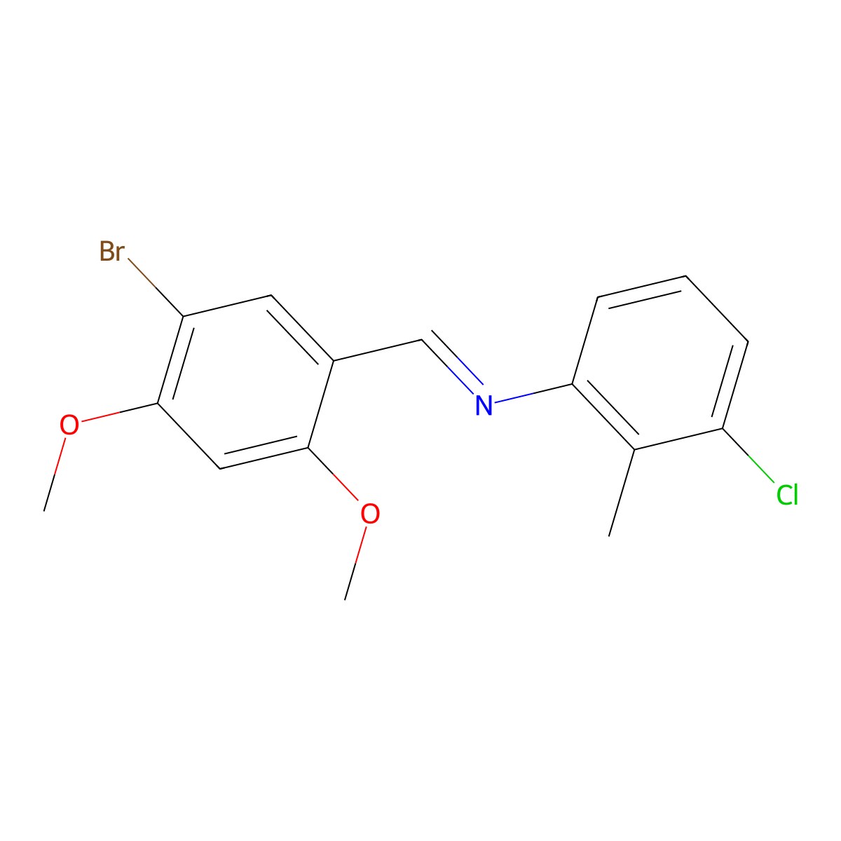 (E)-1-(5-Bromo-2,4-dimethoxyphenyl)-N-(3-chloro-2-methylphenyl)methanimine molecular structure, CAS 5375-51-9
