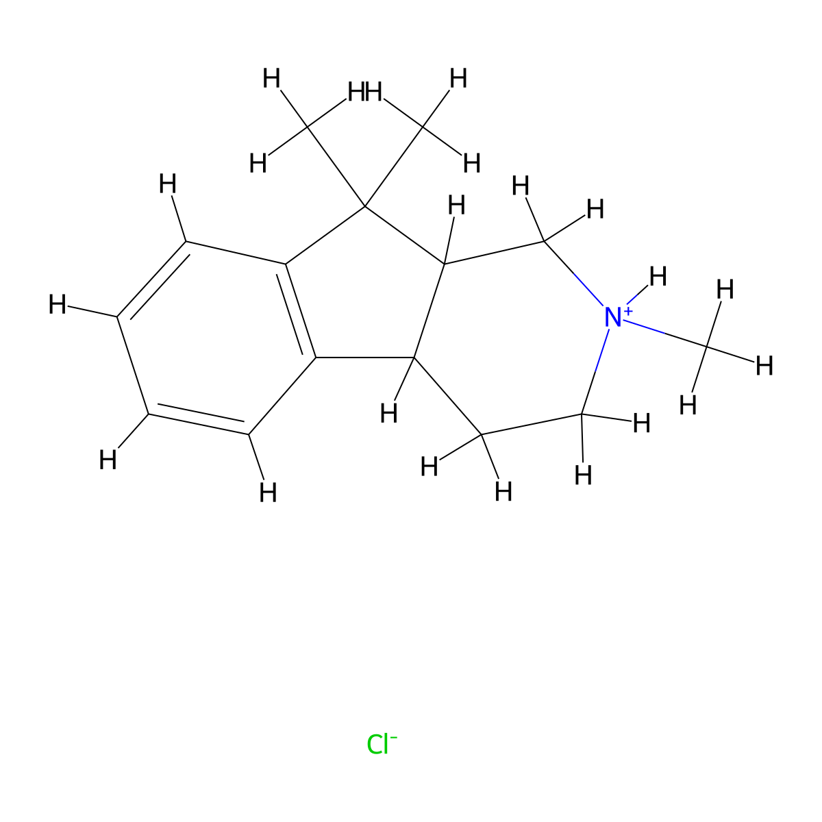 2,9,9-Trimethyl-2,3,4,4a,9,9a-hexahydro-1H-indeno(2,1-c)pyridine--hydrogen chloride (1/1) molecular structure, CAS 53757-84-9