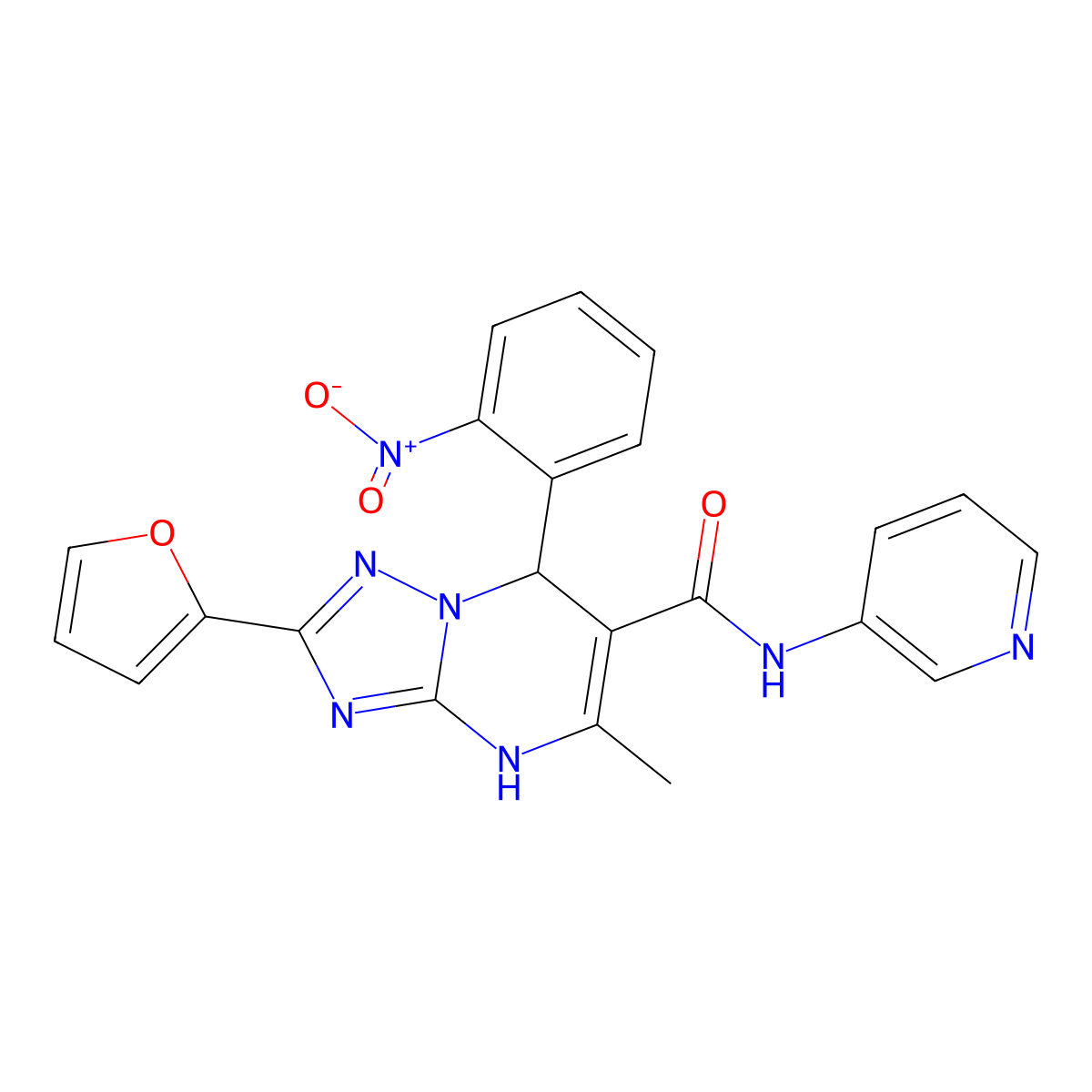 2-(furan-2-yl)-5-methyl-7-(2-nitrophenyl)-N-(pyridin-3-yl)-4,7-dihydro-[1,2,4]triazolo[1,5-a]pyrimidine-6-carboxamide molecular structure, CAS 537661-76-0