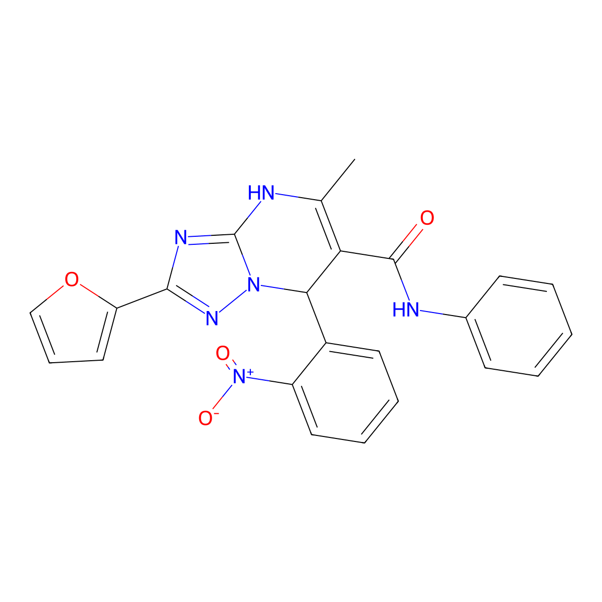2-(furan-2-yl)-5-methyl-7-(2-nitrophenyl)-N-phenyl-4H,7H-[1,2,4]triazolo[1,5-a]pyrimidine-6-carboxamide molecular structure, CAS 537661-78-2
