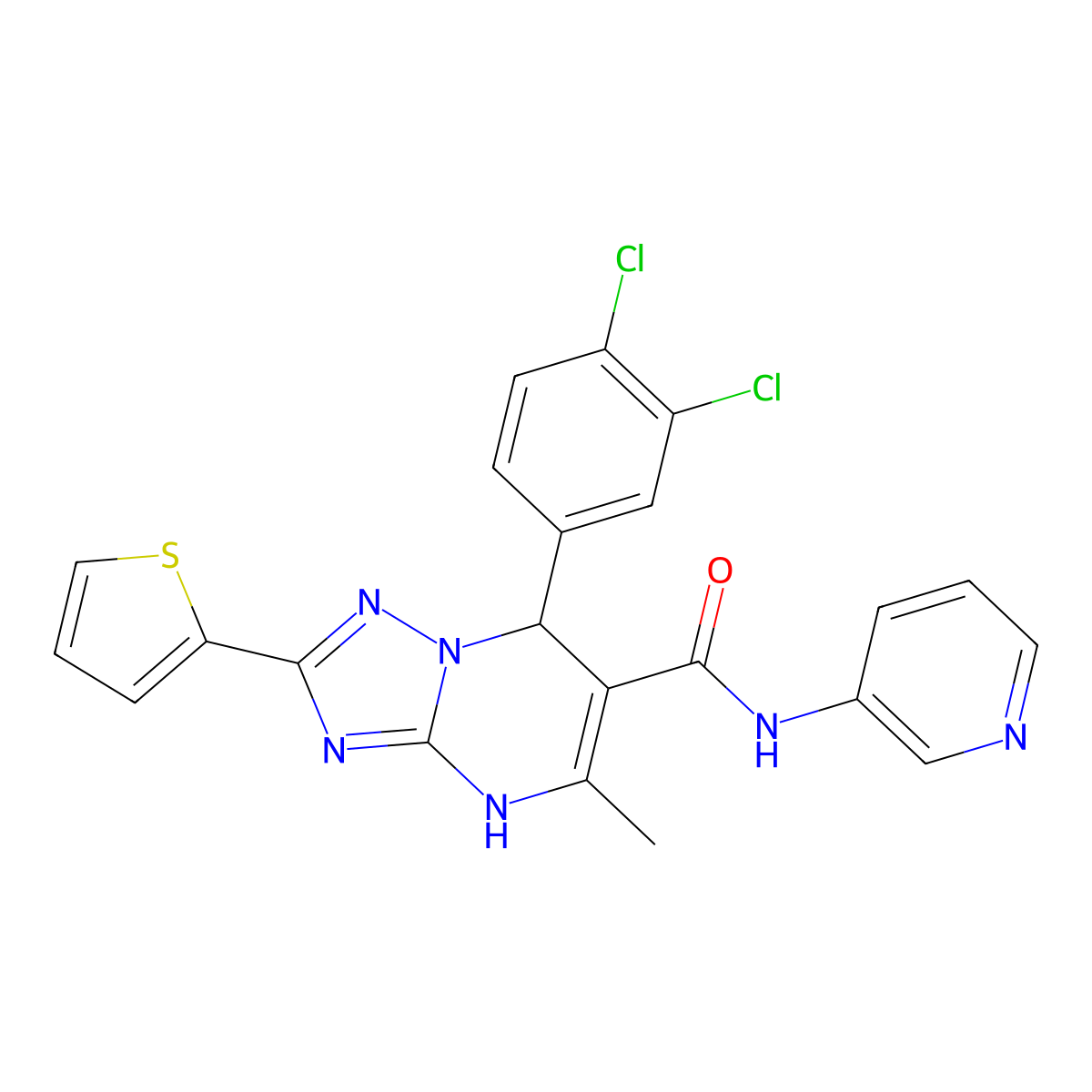 7-(3,4-dichlorophenyl)-5-methyl-N-pyridin-3-yl-2-thiophen-2-yl-1,7-dihydro-[1,2,4]triazolo[1,5-a]pyrimidine-6-carboxamide molecular structure, CAS 537663-26-6