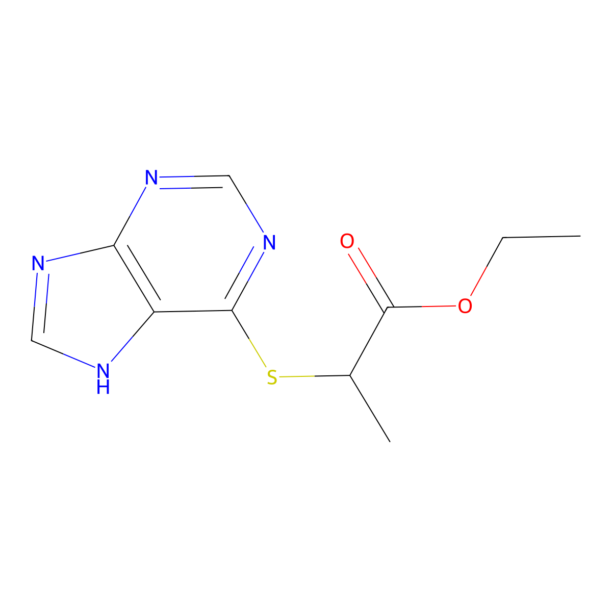 Ethyl 2-(9H-purin-6-ylsulfanyl)propanoate molecular structure, CAS 537667-61-1