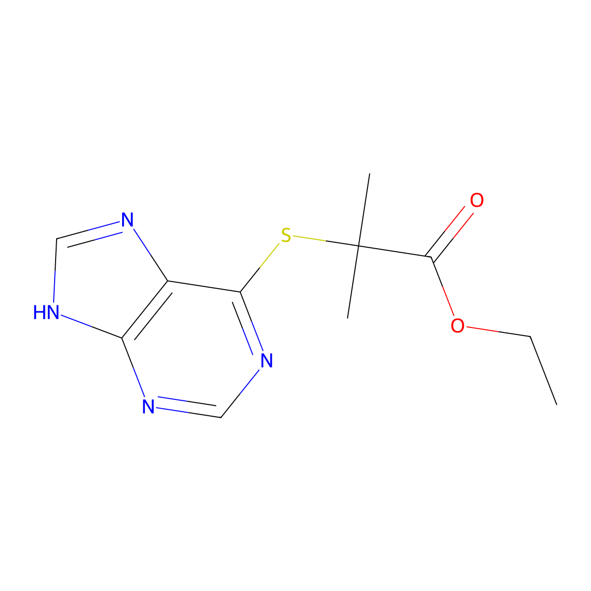 ethyl 2-methyl-2-(7H-purin-6-ylsulfanyl)propanoate molecular structure, CAS 537667-62-2