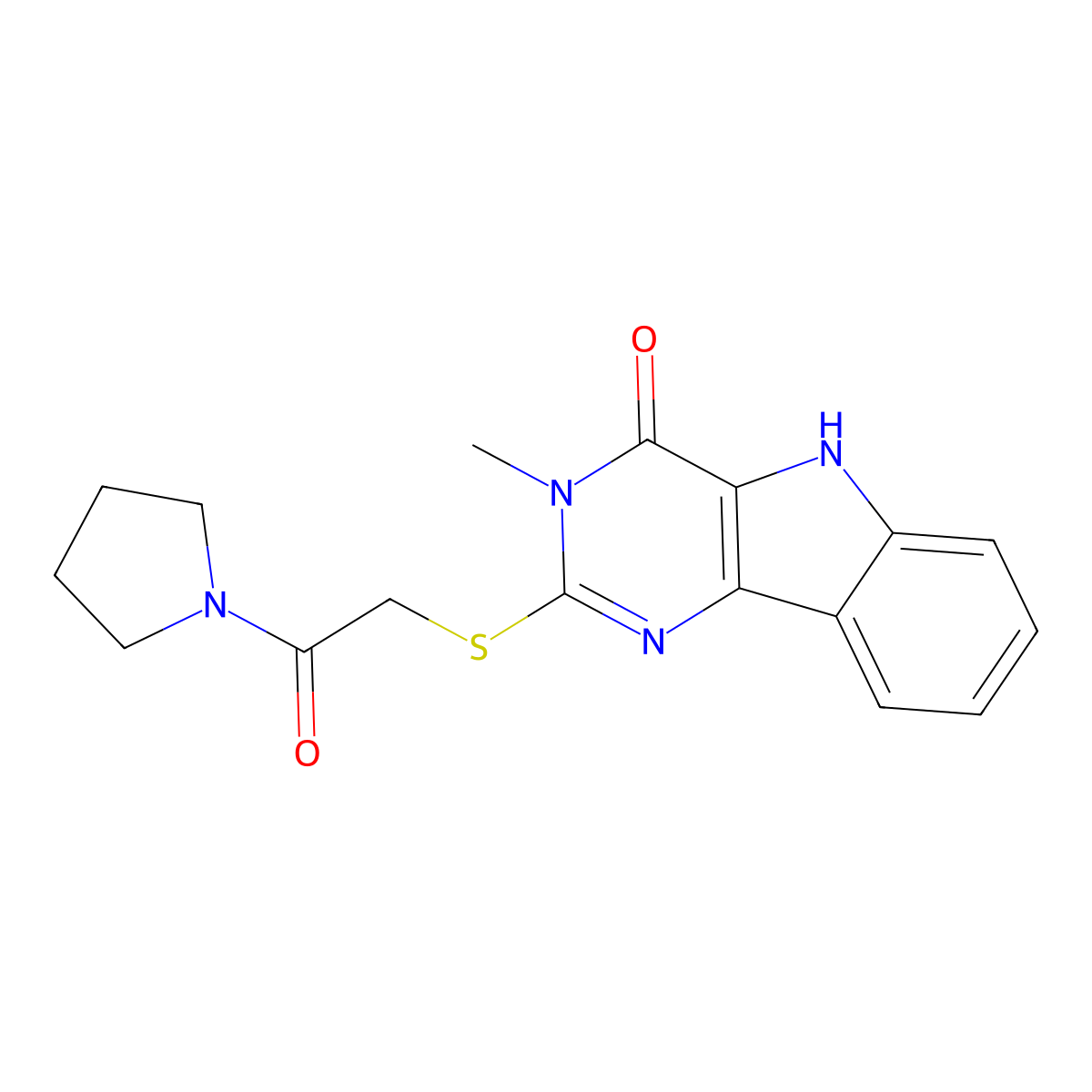 3-methyl-2-(2-oxo-2-pyrrolidin-1-ylethyl)sulfanyl-5H-pyrimido[5,4-b]indol-4-one molecular structure, CAS 537667-66-6