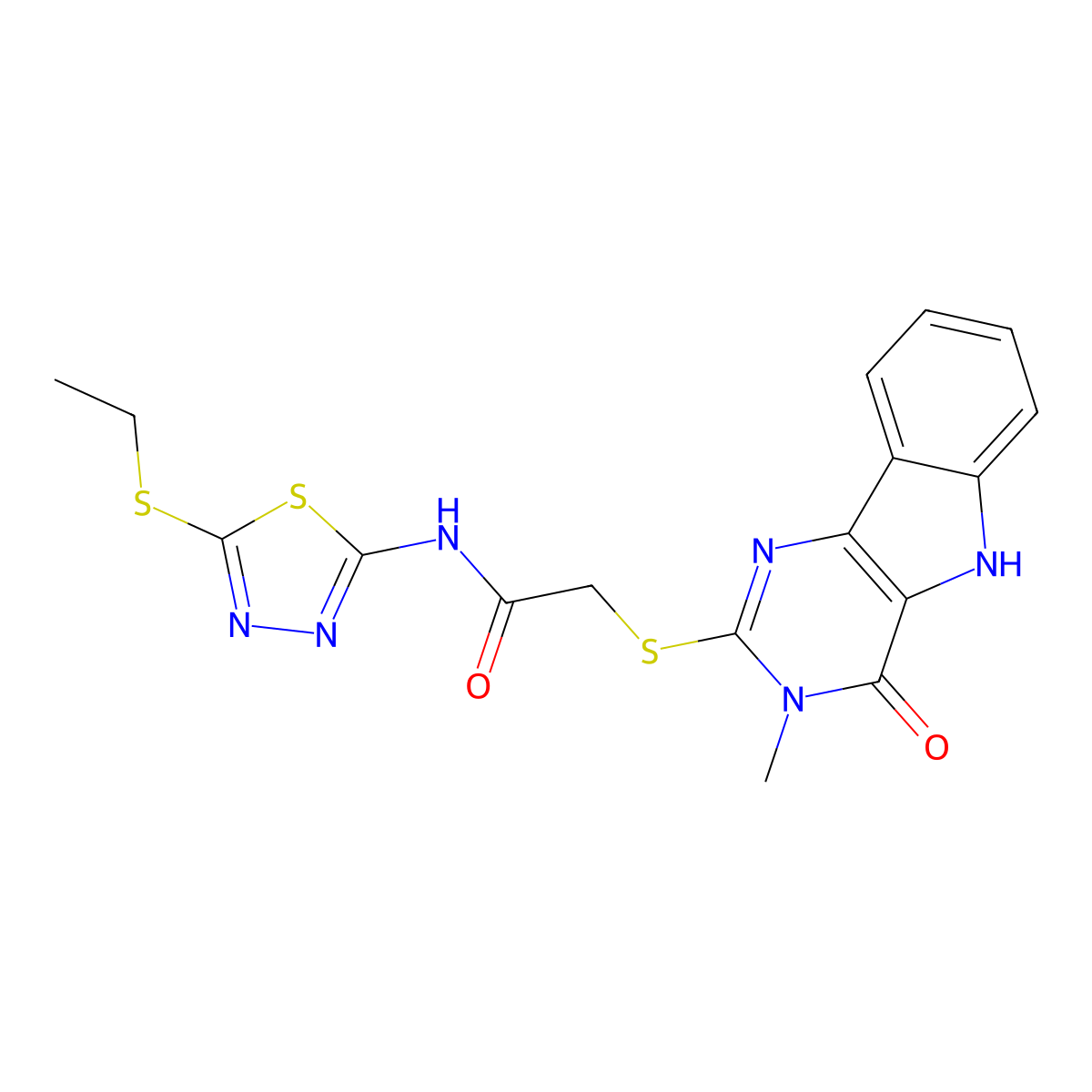 N-(5-(ethylthio)-1,3,4-thiadiazol-2-yl)-2-((3-methyl-4-oxo-4,5-dihydro-3H-pyrimido[5,4-b]indol-2-yl)thio)acetamide molecular structure, CAS 537667-79-1