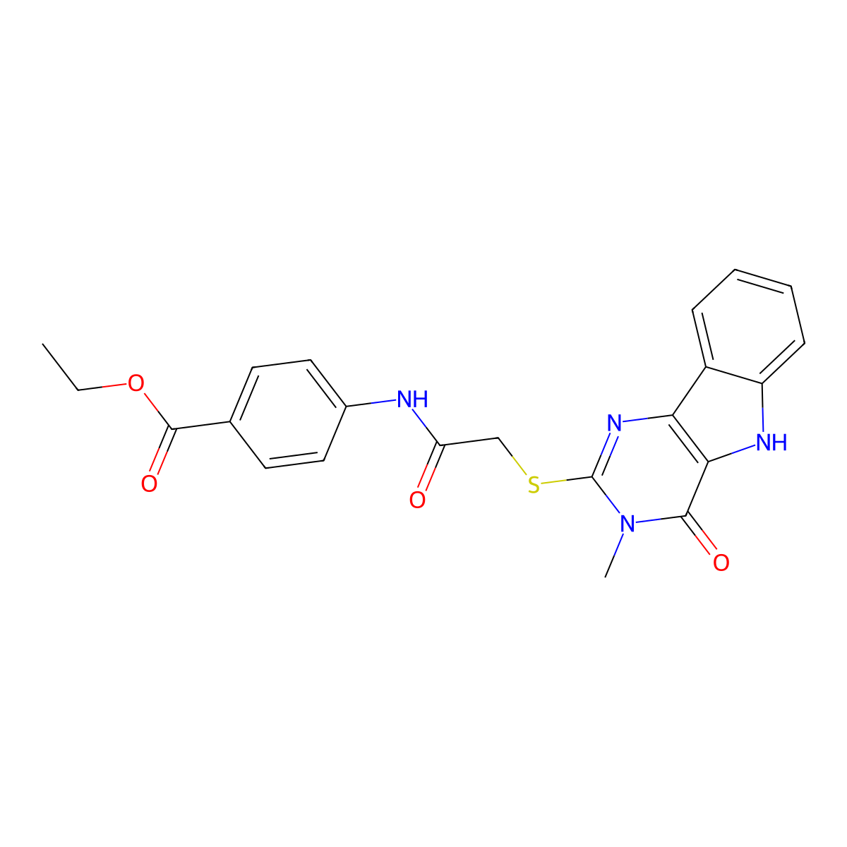 ethyl 4-(2-((3-methyl-4-oxo-4,5-dihydro-3H-pyrimido[5,4-b]indol-2-yl)thio)acetamido)benzoate molecular structure, CAS 537667-82-6