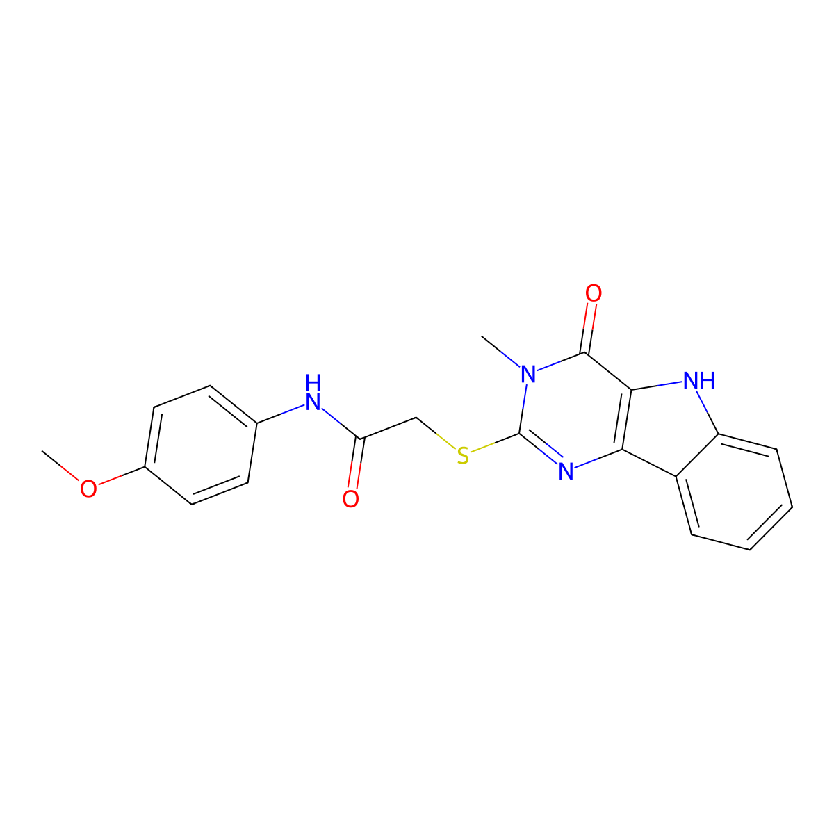 N-(4-methoxyphenyl)-2-[(3-methyl-4-oxo-5H-pyrimido[5,4-b]indol-2-yl)sulfanyl]acetamide molecular structure, CAS 537667-83-7