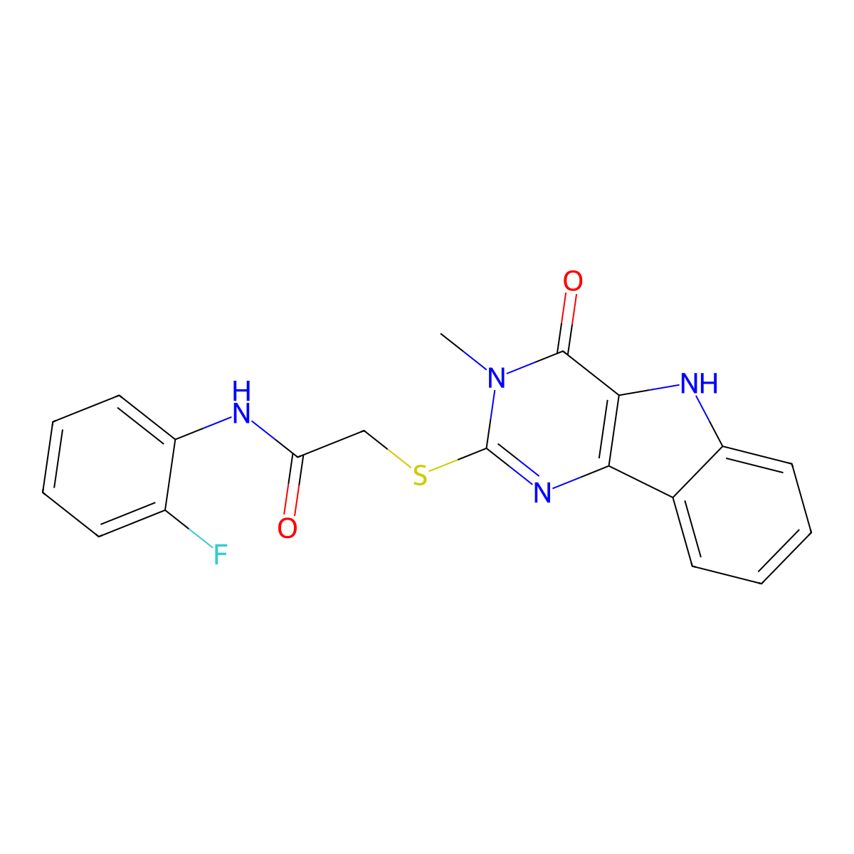 N-(2-fluorophenyl)-2-((3-methyl-4-oxo-4,5-dihydro-3H-pyrimido[5,4-b]indol-2-yl)thio)acetamide molecular structure, CAS 537667-85-9