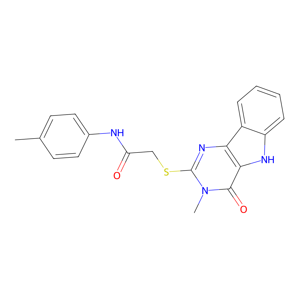 2-[(3-methyl-4-oxo-5H-pyrimido[5,4-b]indol-2-yl)thio]-N-(4-methylphenyl)acetamide molecular structure, CAS 537667-86-0