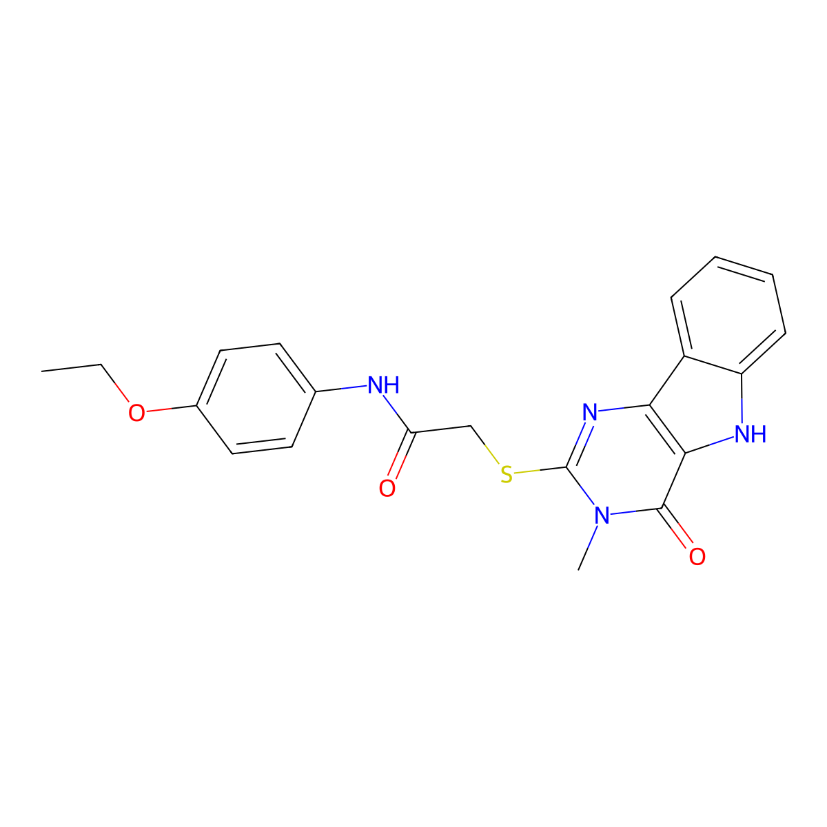 N-(4-ethoxyphenyl)-2-((3-methyl-4-oxo-4,5-dihydro-3H-pyrimido[5,4-b]indol-2-yl)thio)acetamide molecular structure, CAS 537667-88-2
