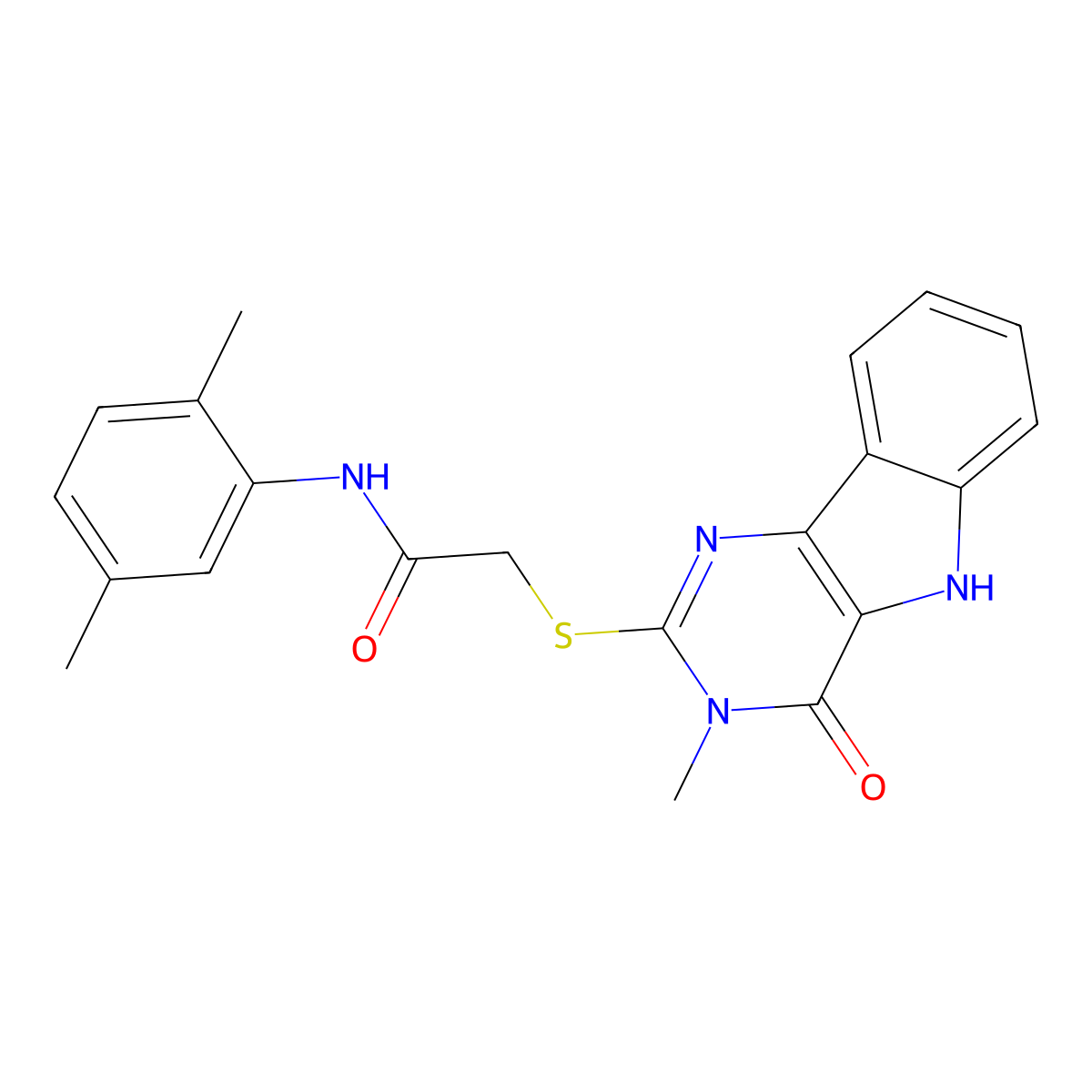 N-(2,5-dimethylphenyl)-2-((3-methyl-4-oxo-4,5-dihydro-3H-pyrimido[5,4-b]indol-2-yl)thio)acetamide molecular structure, CAS 537667-90-6
