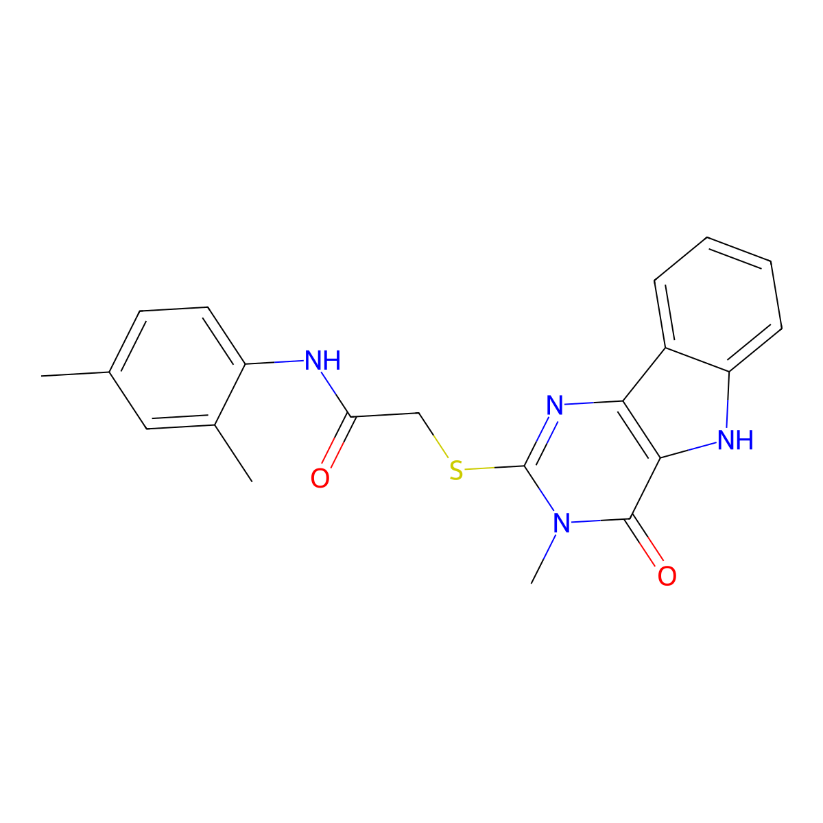 N-(2,4-dimethylphenyl)-2-[(3-methyl-4-oxo-5H-pyrimido[5,4-b]indol-2-yl)sulfanyl]acetamide molecular structure, CAS 537667-91-7