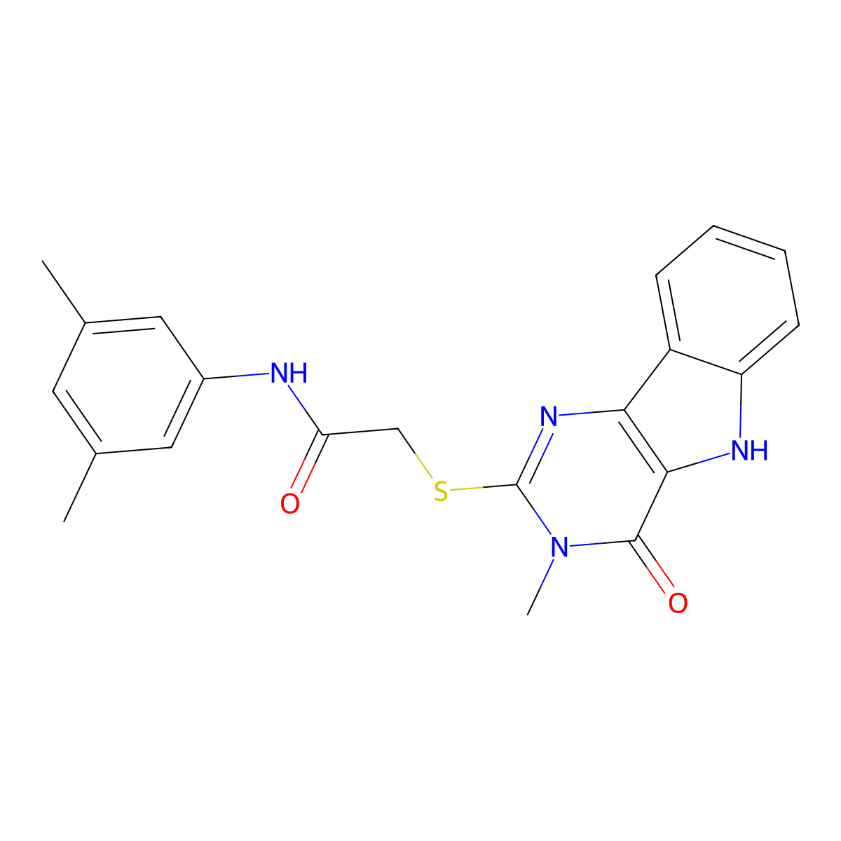 N-(3,5-dimethylphenyl)-2-((3-methyl-4-oxo-4,5-dihydro-3H-pyrimido[5,4-b]indol-2-yl)thio)acetamide molecular structure, CAS 537667-92-8