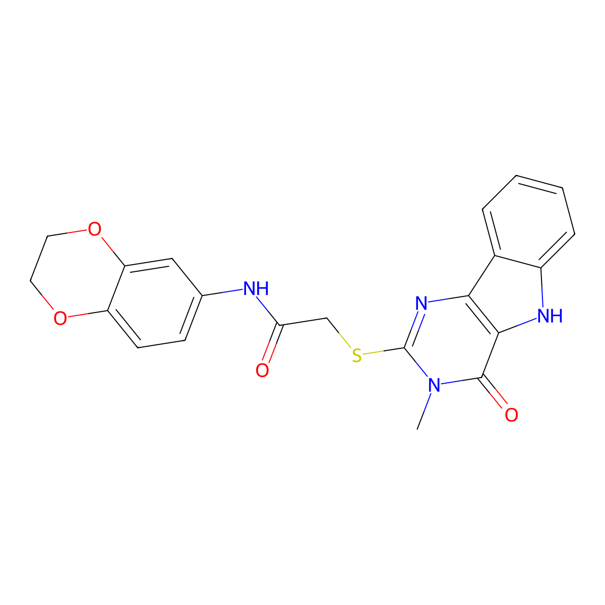 N-(2,3-dihydro-1,4-benzodioxin-6-yl)-2-[(3-methyl-4-oxo-5H-pyrimido[5,4-b]indol-2-yl)sulfanyl]acetamide molecular structure, CAS 537667-95-1
