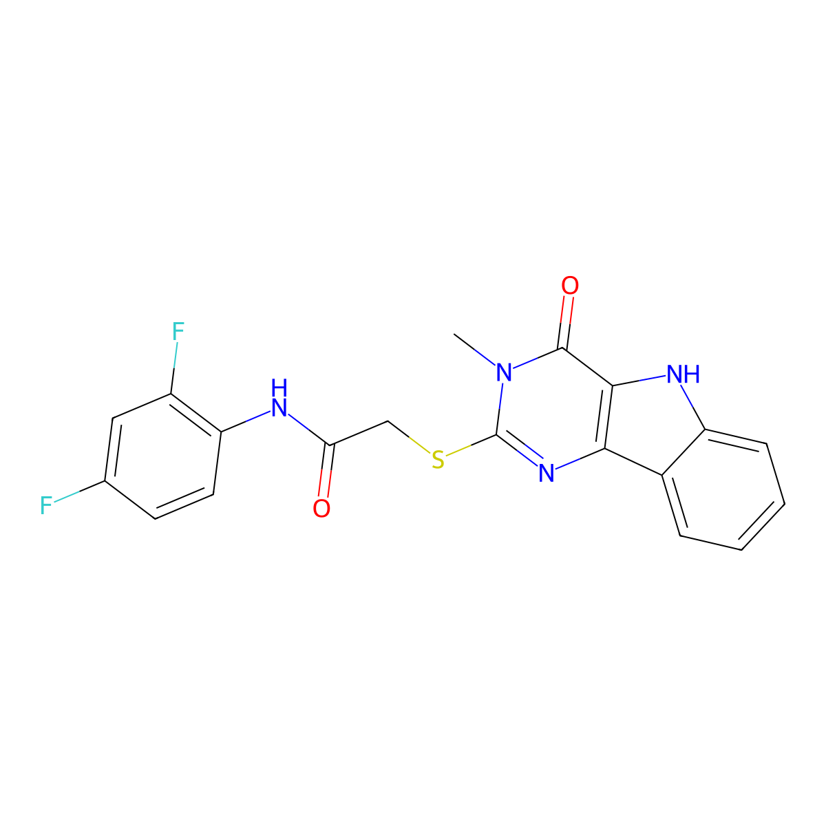 N-(2,4-difluorophenyl)-2-[(3-methyl-4-oxo-5H-pyrimido[5,4-b]indol-2-yl)sulfanyl]acetamide molecular structure, CAS 537667-97-3