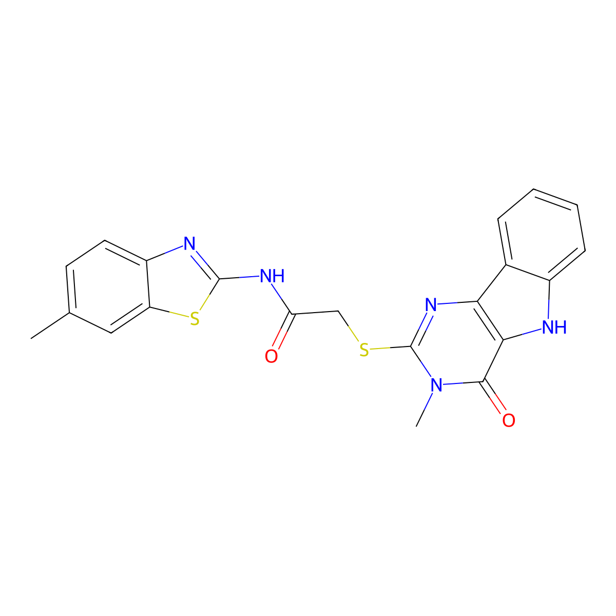 2-((3-methyl-4-oxo-4,5-dihydro-3H-pyrimido[5,4-b]indol-2-yl)thio)-N-(6-methylbenzo[d]thiazol-2-yl)acetamide molecular structure, CAS 537668-02-3