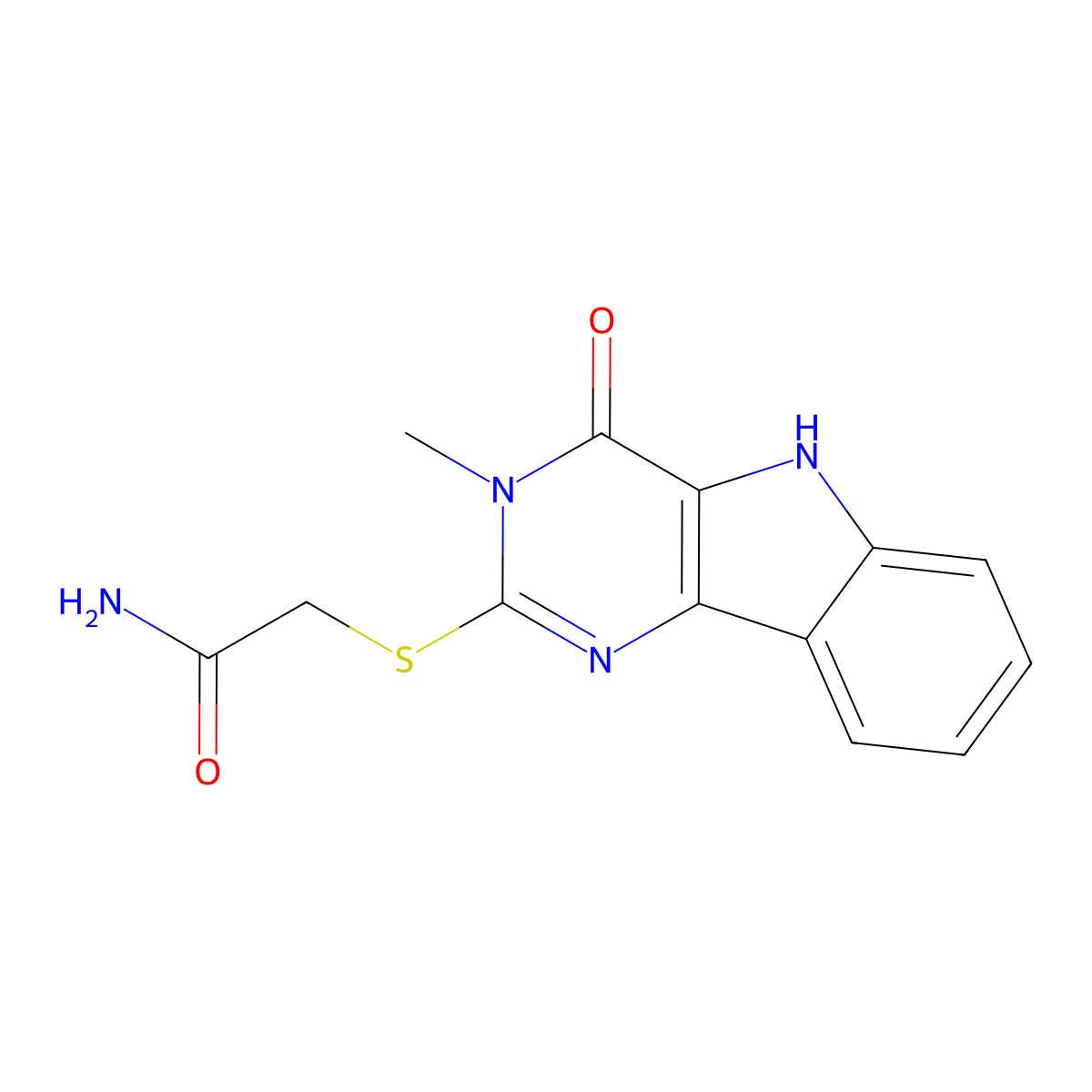 2-((3-methyl-4-oxo-4,5-dihydro-3H-pyrimido[5,4-b]indol-2-yl)thio)acetamide molecular structure, CAS 537668-08-9