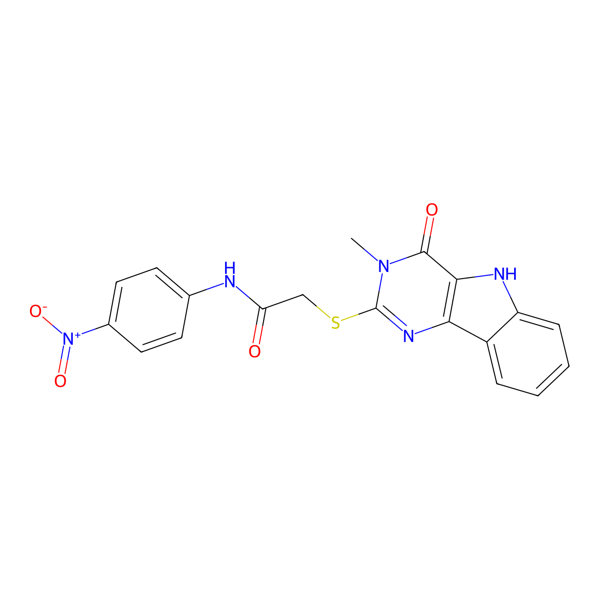2-[(3-methyl-4-oxo-5H-pyrimido[5,4-b]indol-2-yl)sulfanyl]-N-(4-nitrophenyl)acetamide molecular structure, CAS 537668-09-0