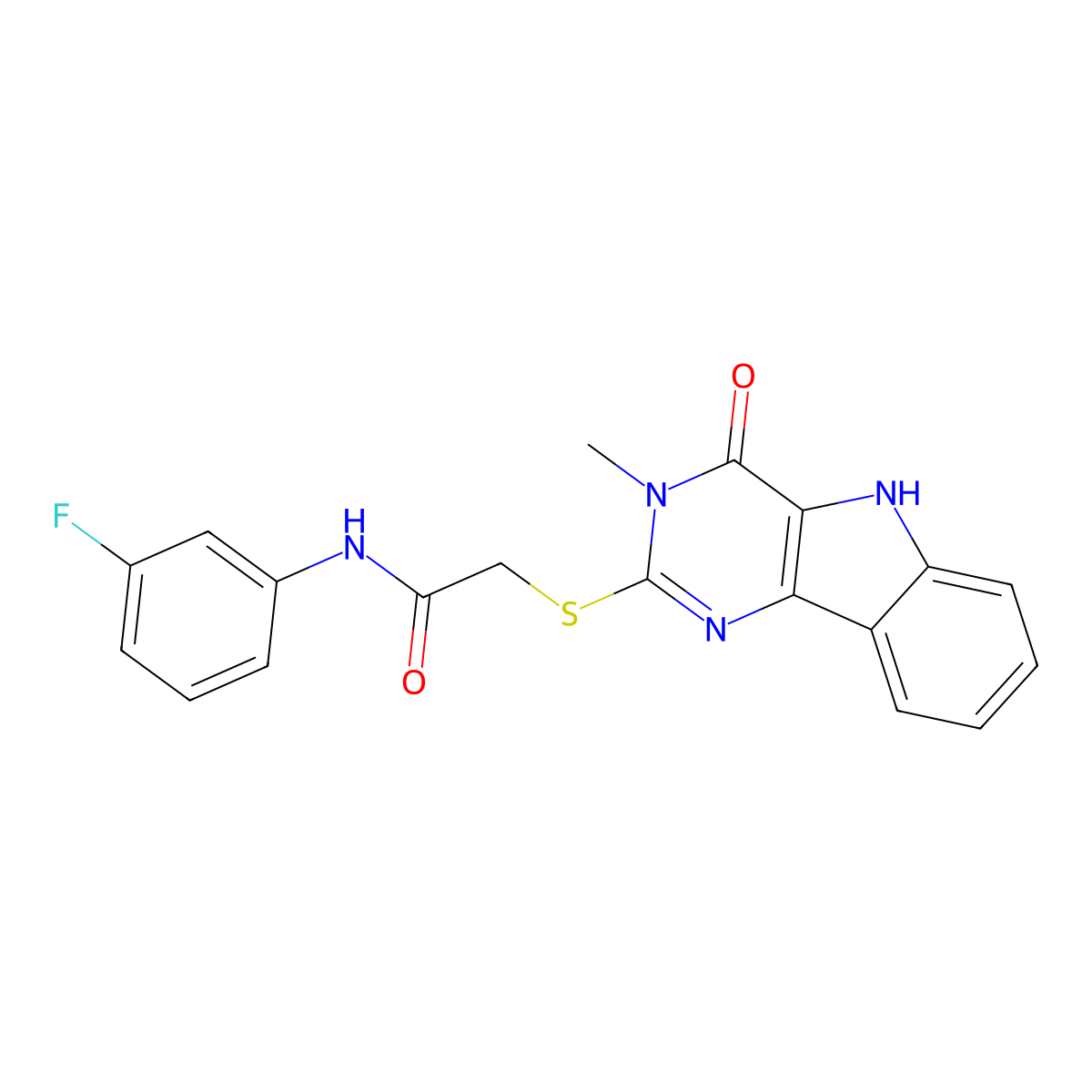 N-(3-fluorophenyl)-2-[(3-methyl-4-oxo-5H-pyrimido[5,4-b]indol-2-yl)sulfanyl]acetamide molecular structure, CAS 537668-11-4