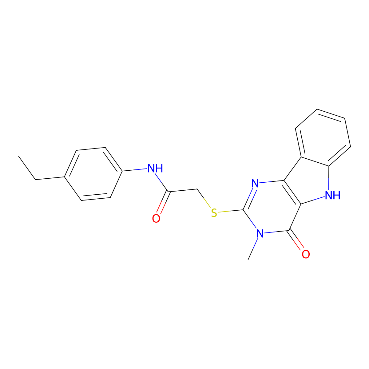 N-(4-ethylphenyl)-2-((3-methyl-4-oxo-4,5-dihydro-3H-pyrimido[5,4-b]indol-2-yl)thio)acetamide molecular structure, CAS 537668-12-5