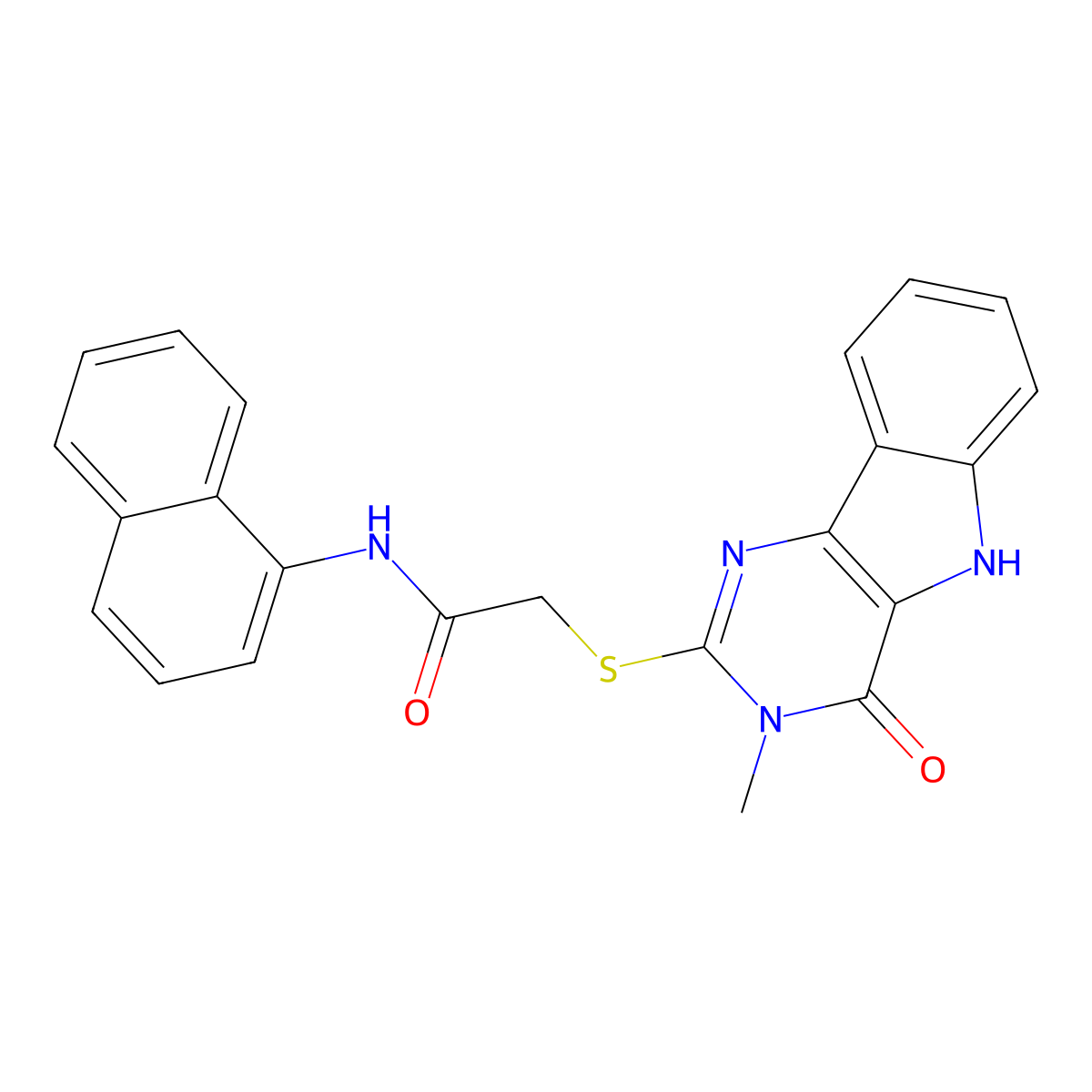 2-((3-methyl-4-oxo-4,5-dihydro-3H-pyrimido[5,4-b]indol-2-yl)thio)-N-(naphthalen-1-yl)acetamide molecular structure, CAS 537668-13-6