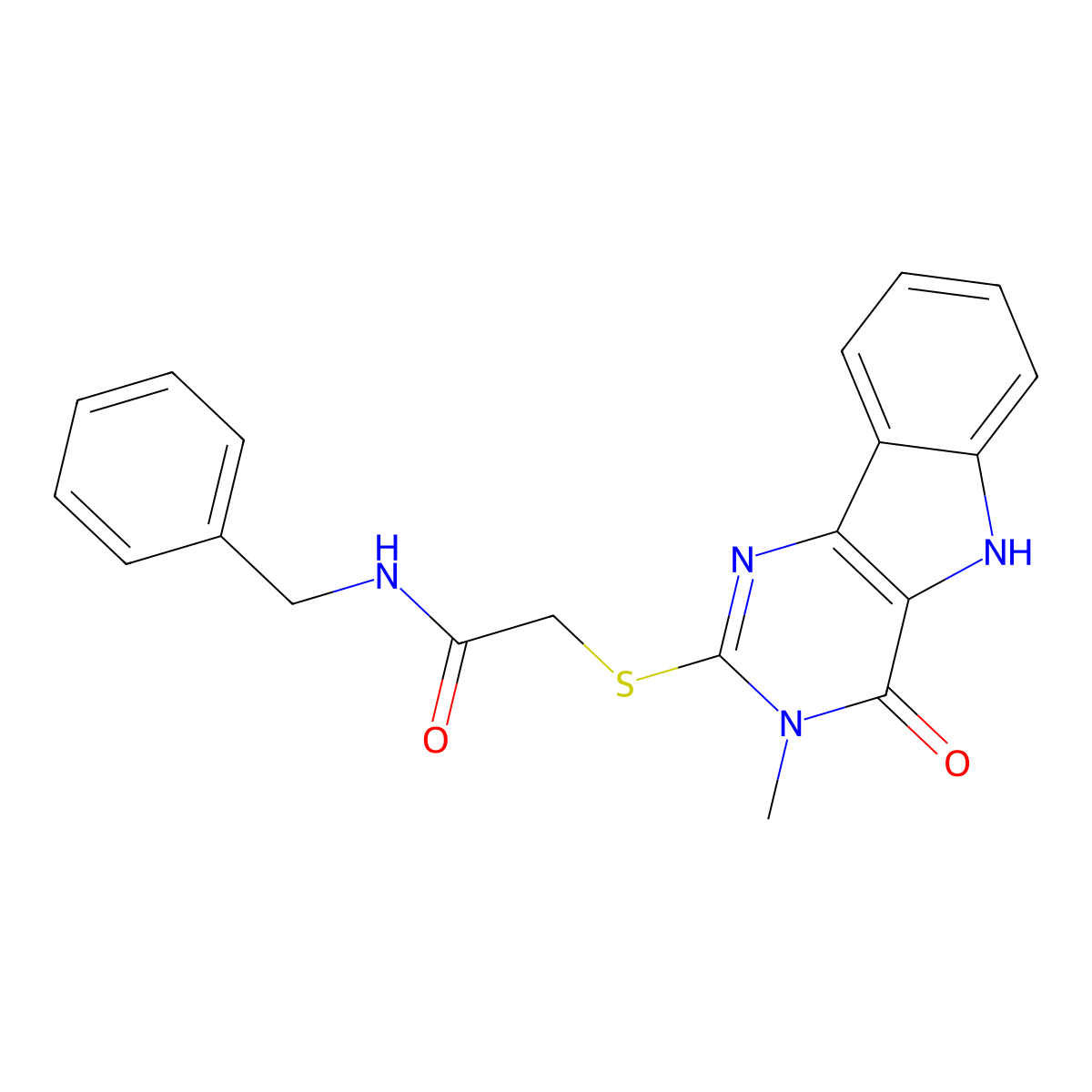 N-benzyl-2-[(3-methyl-4-oxo-5H-pyrimido[5,4-b]indol-2-yl)sulfanyl]acetamide molecular structure, CAS 537668-14-7