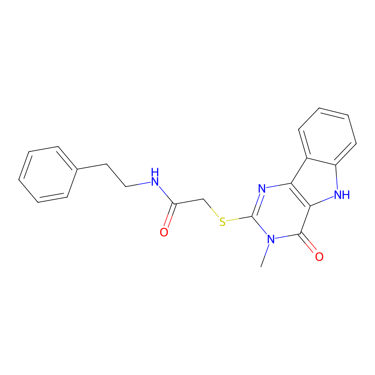 2-((3-methyl-4-oxo-4,5-dihydro-3H-pyrimido[5,4-b]indol-2-yl)thio)-N-phenethylacetamide molecular structure, CAS 537668-16-9