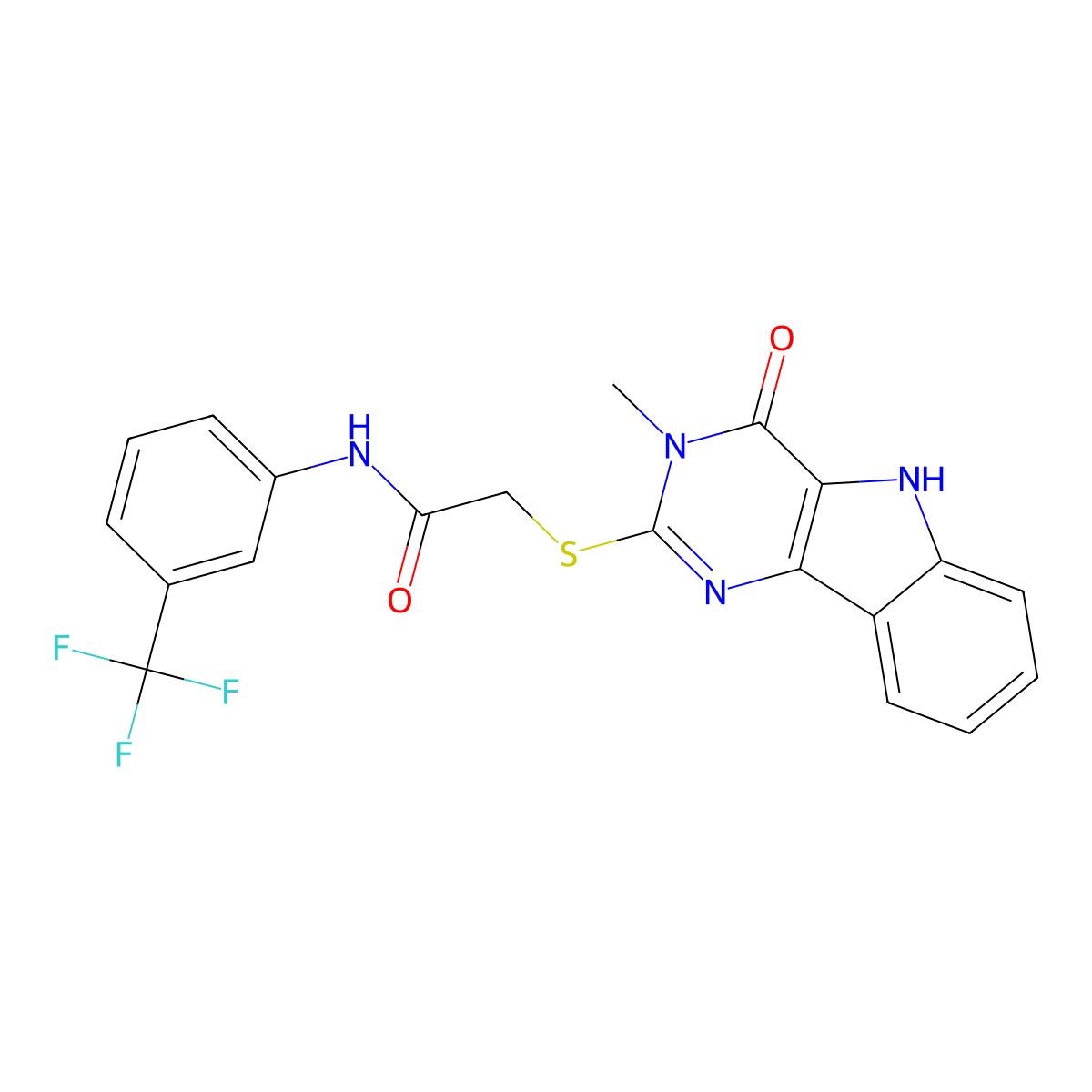 2-[(3-methyl-4-oxo-5H-pyrimido[5,4-b]indol-2-yl)sulfanyl]-N-[3-(trifluoromethyl)phenyl]acetamide molecular structure, CAS 537668-17-0