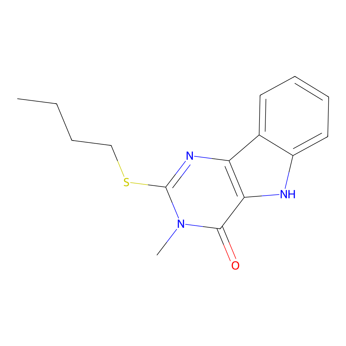 2-butylsulfanyl-3-methyl-5H-pyrimido[5,4-b]indol-4-one molecular structure, CAS 537668-26-1
