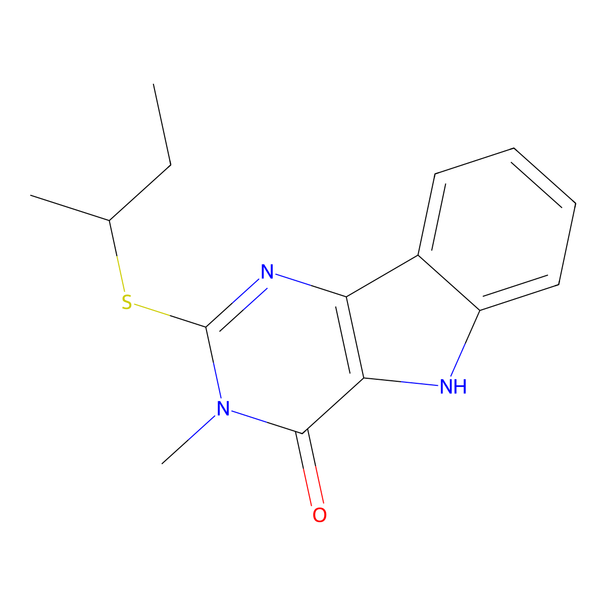 2-butan-2-ylsulfanyl-3-methyl-5H-pyrimido[5,4-b]indol-4-one molecular structure, CAS 537668-27-2