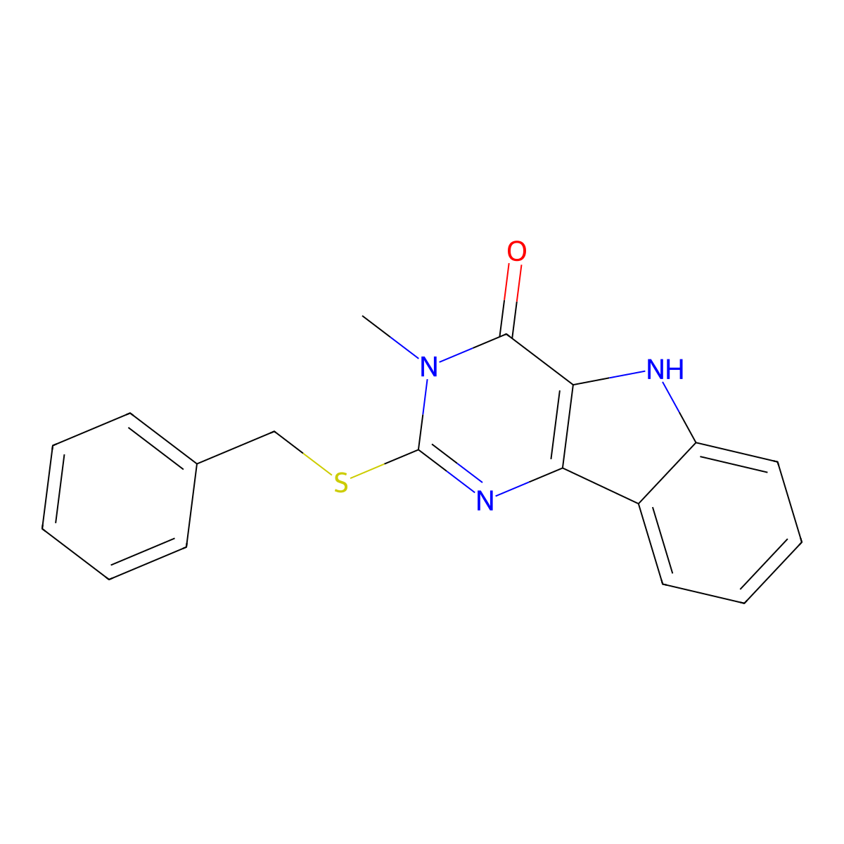 2-(benzylthio)-3-methyl-3H-pyrimido[5,4-b]indol-4(5H)-one molecular structure, CAS 537668-28-3
