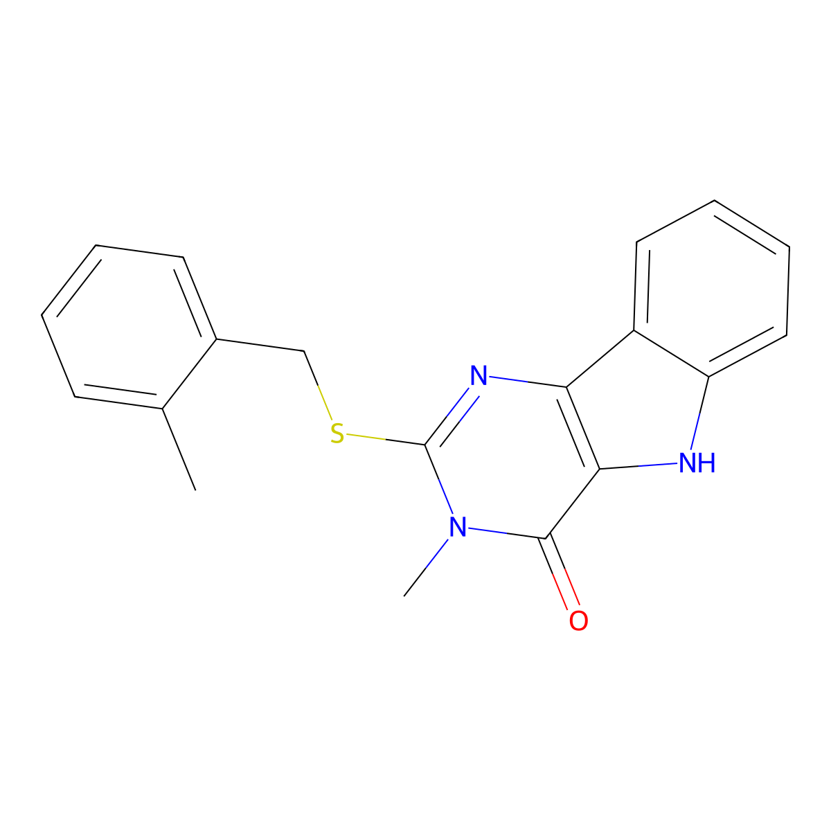 3-methyl-2-[(2-methylphenyl)methylsulfanyl]-5H-pyrimido[5,4-b]indol-4-one molecular structure, CAS 537668-32-9