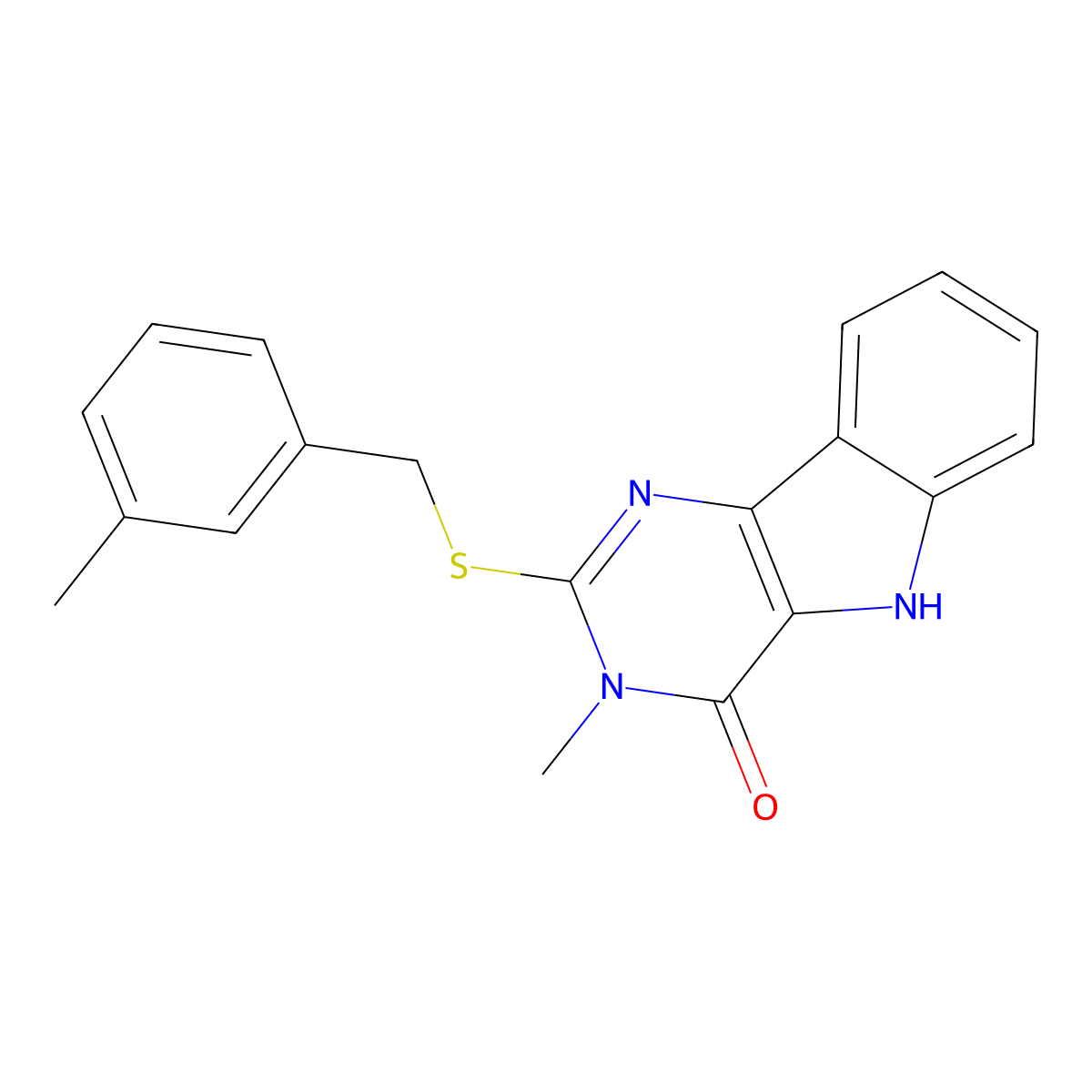 3-methyl-2-((3-methylbenzyl)thio)-3H-pyrimido[5,4-b]indol-4(5H)-one molecular structure, CAS 537668-34-1