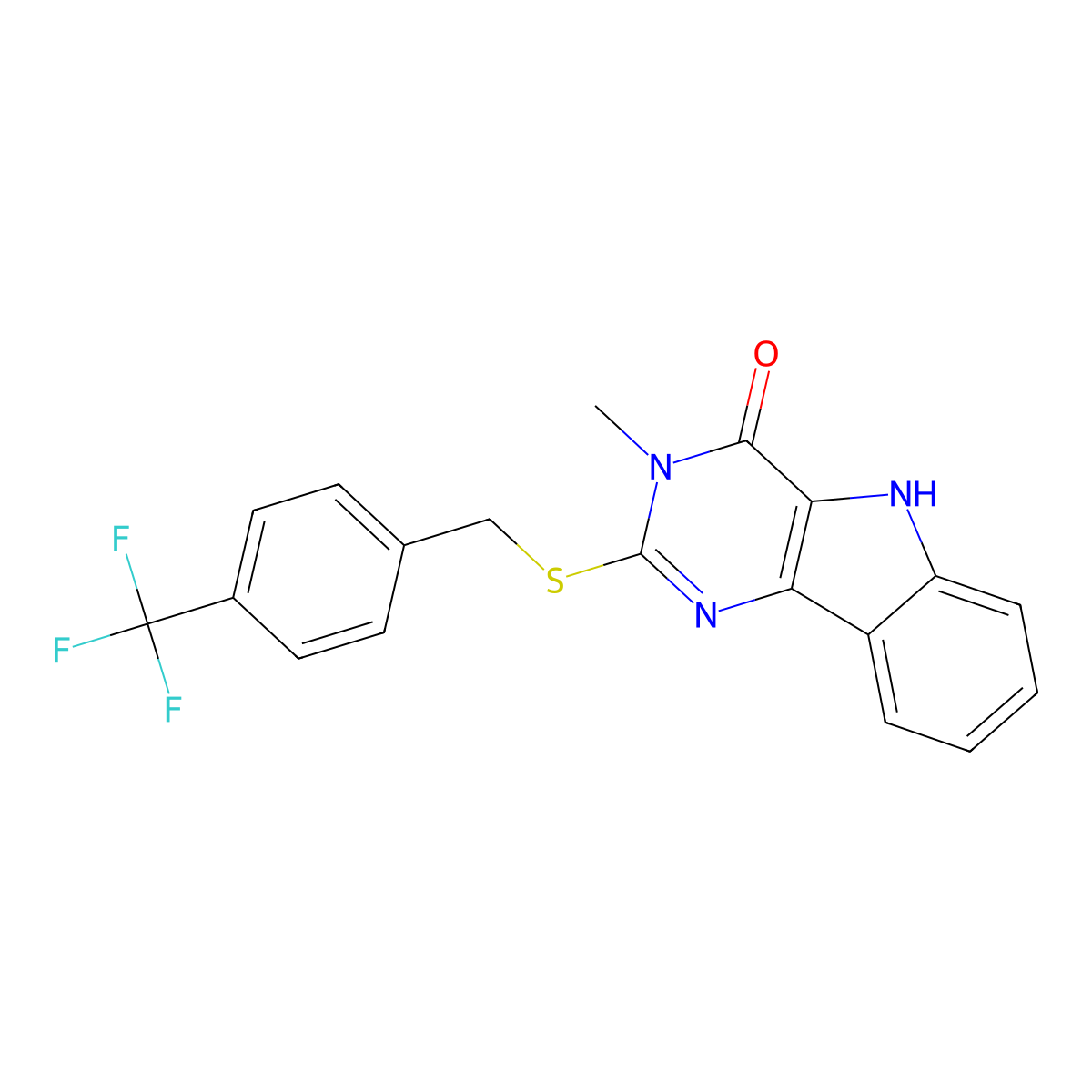 3-methyl-2-((4-(trifluoromethyl)benzyl)thio)-3H-pyrimido[5,4-b]indol-4(5H)-one molecular structure, CAS 537668-39-6