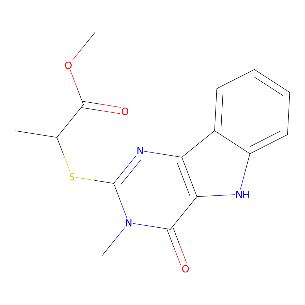methyl 2-({3-methyl-4-oxo-3H,4H,5H-pyrimido[5,4-b]indol-2-yl}sulfanyl)propanoate molecular structure, CAS 537668-44-3