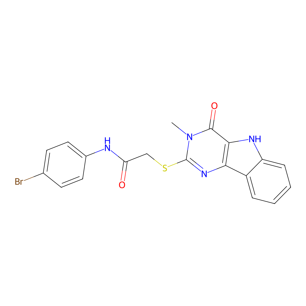 N-(4-bromophenyl)-2-((3-methyl-4-oxo-4,5-dihydro-3H-pyrimido[5,4-b]indol-2-yl)thio)acetamide molecular structure, CAS 537668-48-7