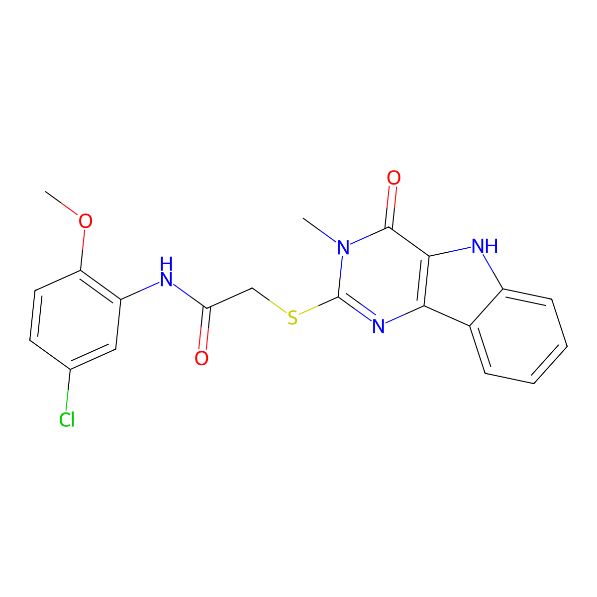 N-(5-chloro-2-methoxyphenyl)-2-((3-methyl-4-oxo-4,5-dihydro-3H-pyrimido[5,4-b]indol-2-yl)thio)acetamide molecular structure, CAS 537668-51-2