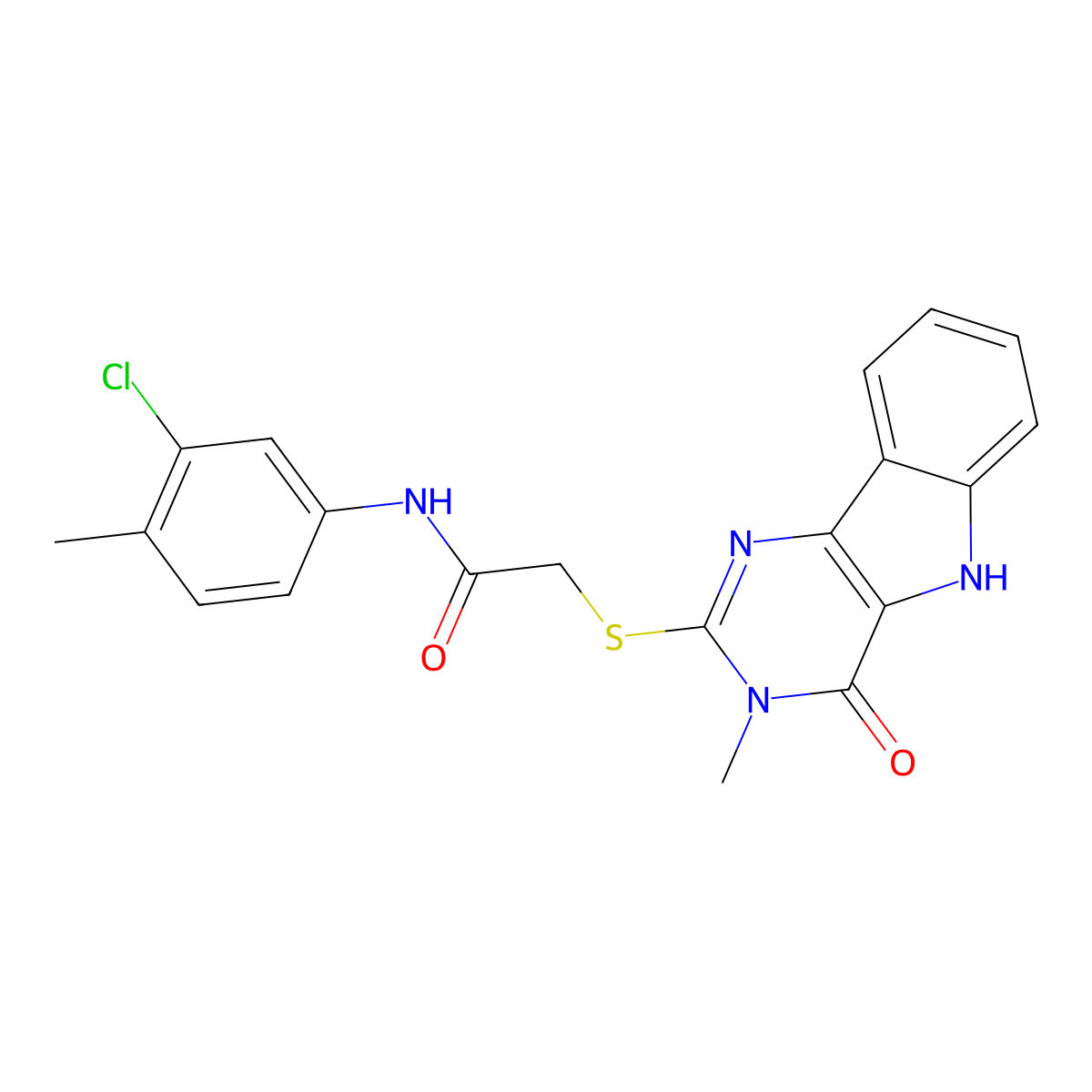 N-(3-chloro-4-methylphenyl)-2-((3-methyl-4-oxo-4,5-dihydro-3H-pyrimido[5,4-b]indol-2-yl)thio)acetamide molecular structure, CAS 537668-52-3