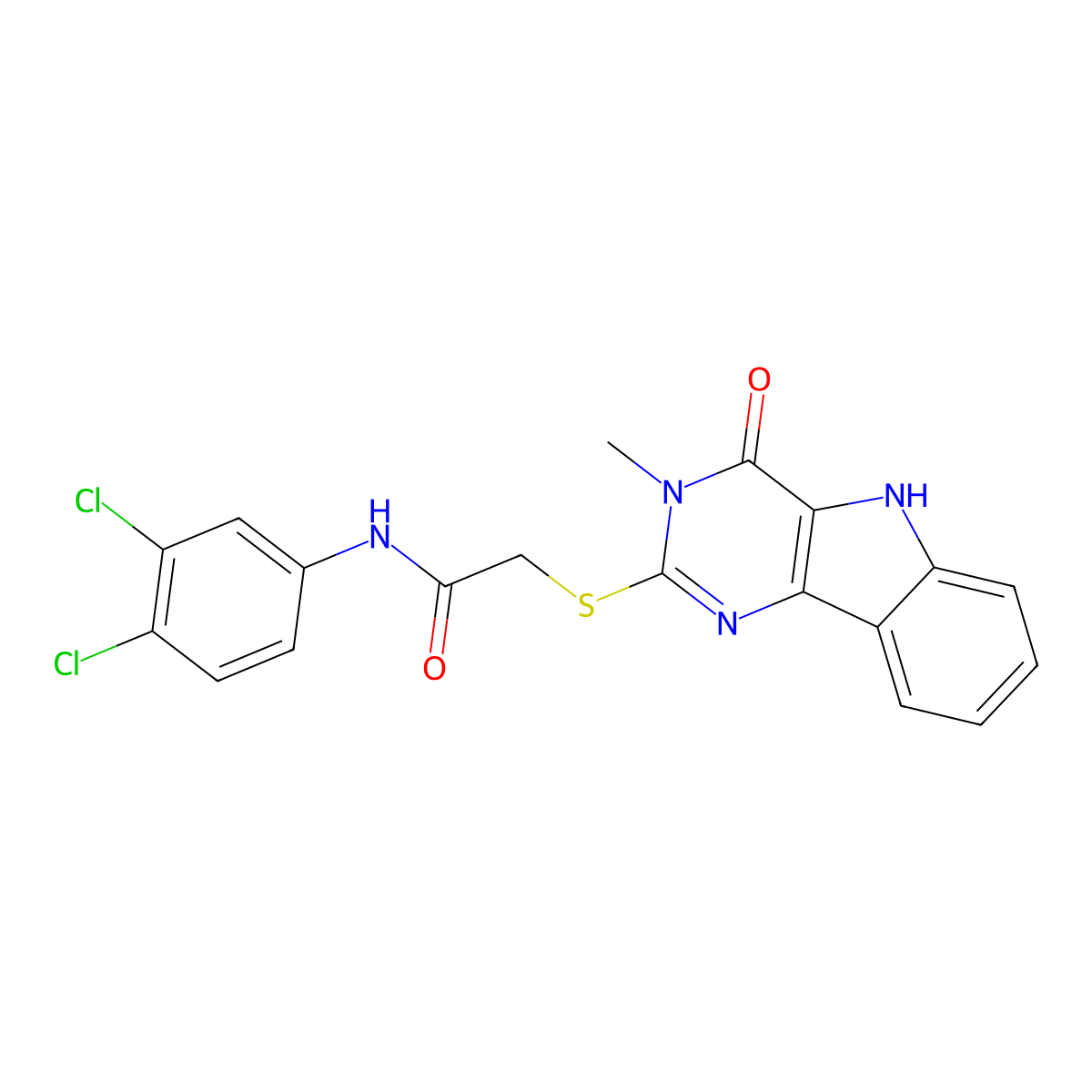 N-(3,4-dichlorophenyl)-2-[(3-methyl-4-oxo-5H-pyrimido[5,4-b]indol-2-yl)sulfanyl]acetamide molecular structure, CAS 537668-53-4