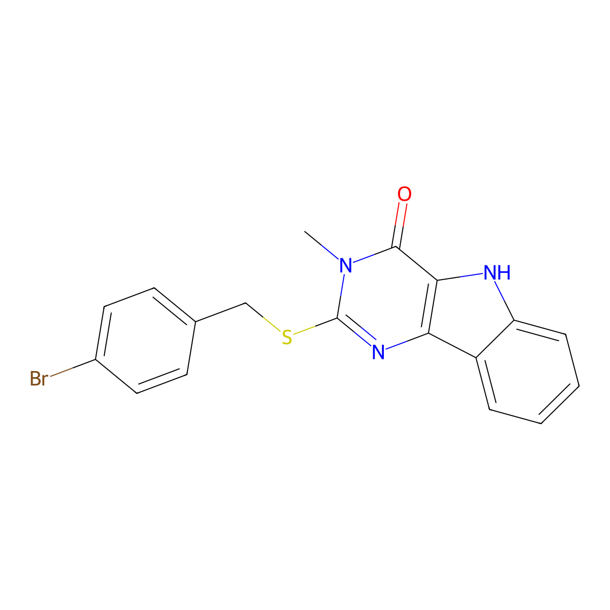2-[(4-bromophenyl)methylsulfanyl]-3-methyl-5H-pyrimido[5,4-b]indol-4-one molecular structure, CAS 537668-54-5