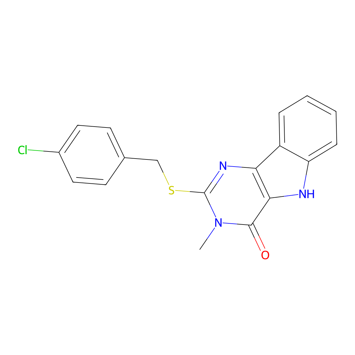 2-[(4-chlorophenyl)methylsulfanyl]-3-methyl-5H-pyrimido[5,4-b]indol-4-one molecular structure, CAS 537668-55-6