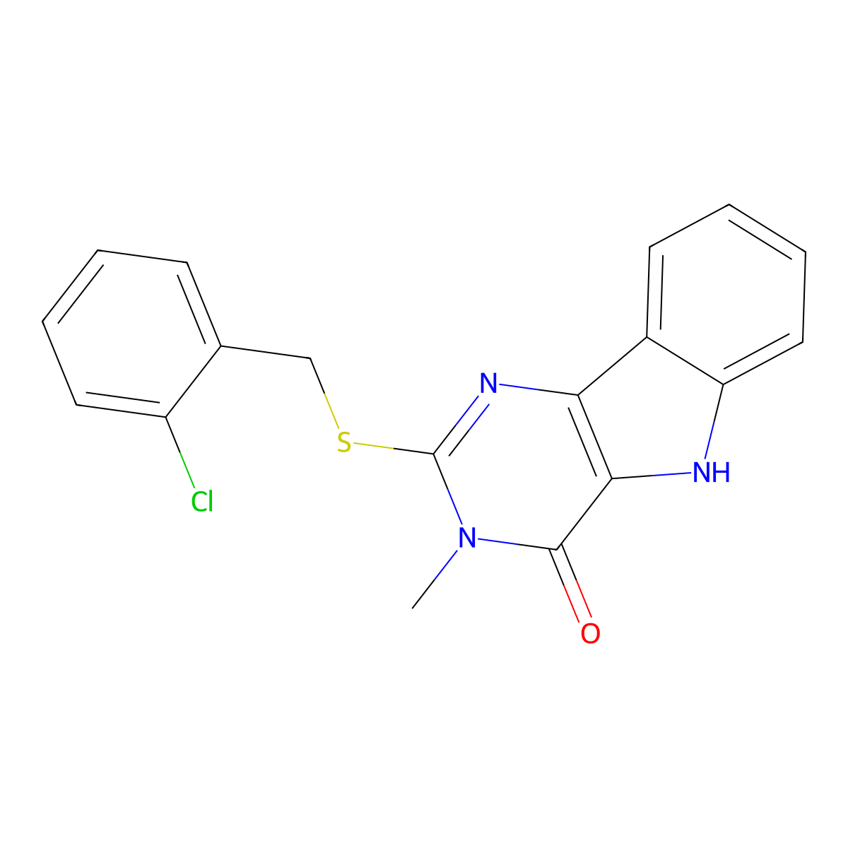 2-[(2-chlorophenyl)methylsulfanyl]-3-methyl-5H-pyrimido[5,4-b]indol-4-one molecular structure, CAS 537668-57-8