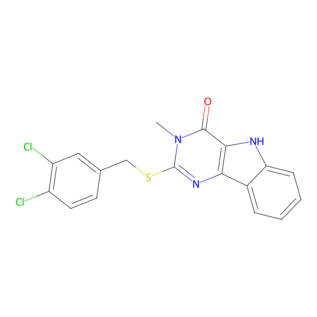 2-((3,4-dichlorobenzyl)thio)-3-methyl-3H-pyrimido[5,4-b]indol-4(5H)-one molecular structure, CAS 537668-58-9