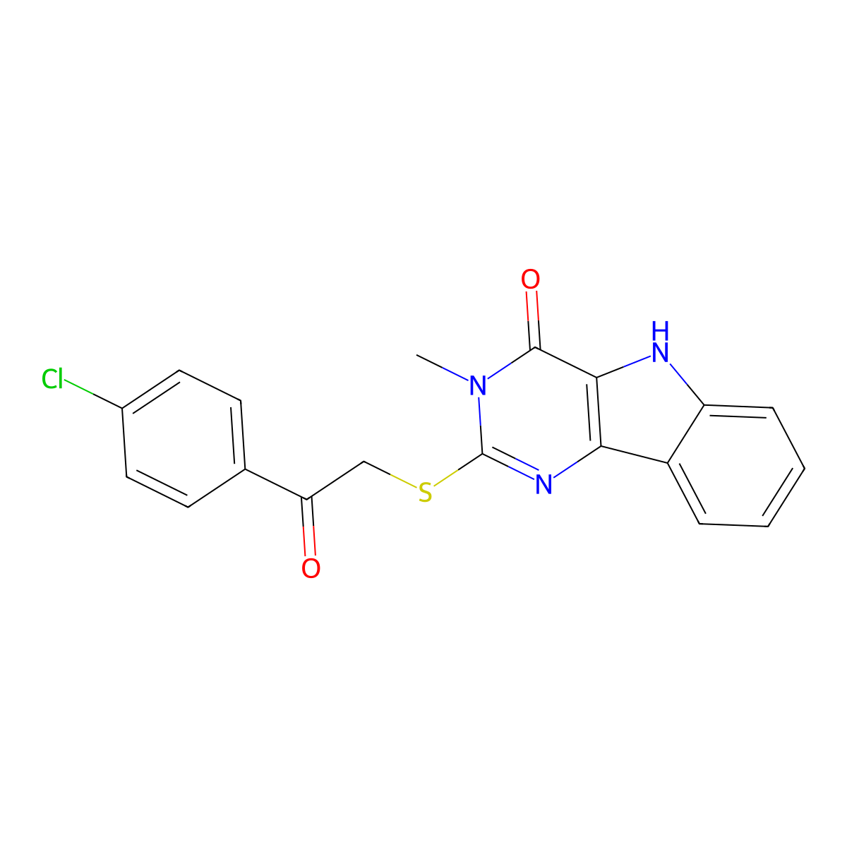 2-[2-(4-chlorophenyl)-2-oxoethyl]sulfanyl-3-methyl-5H-pyrimido[5,4-b]indol-4-one molecular structure, CAS 537668-59-0