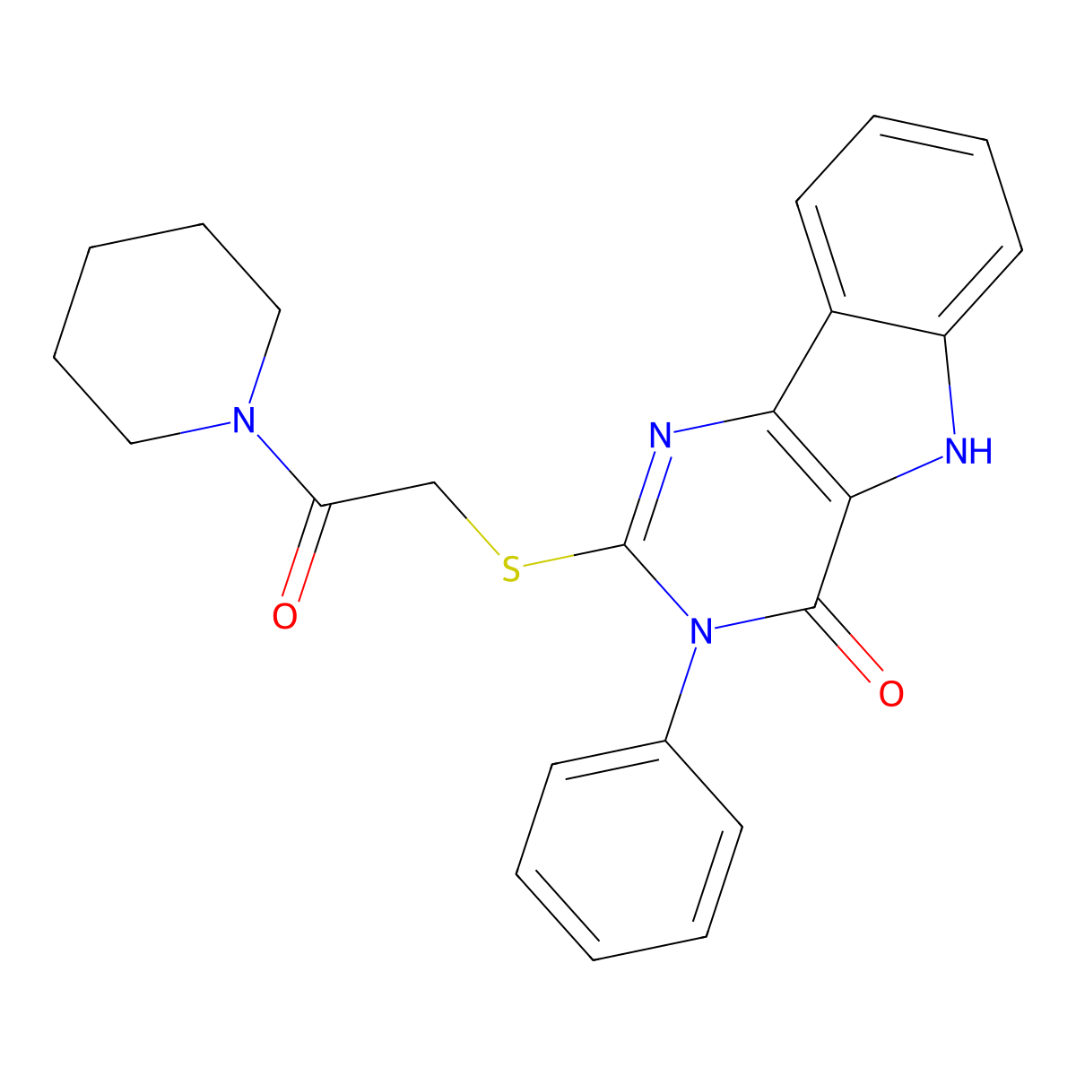 2-(2-oxo-2-piperidin-1-ylethyl)sulfanyl-3-phenyl-5H-pyrimido[5,4-b]indol-4-one molecular structure, CAS 537668-61-4