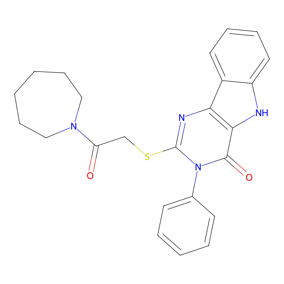 2-((2-(azepan-1-yl)-2-oxoethyl)thio)-3-phenyl-3H-pyrimido[5,4-b]indol-4(5H)-one molecular structure, CAS 537668-62-5